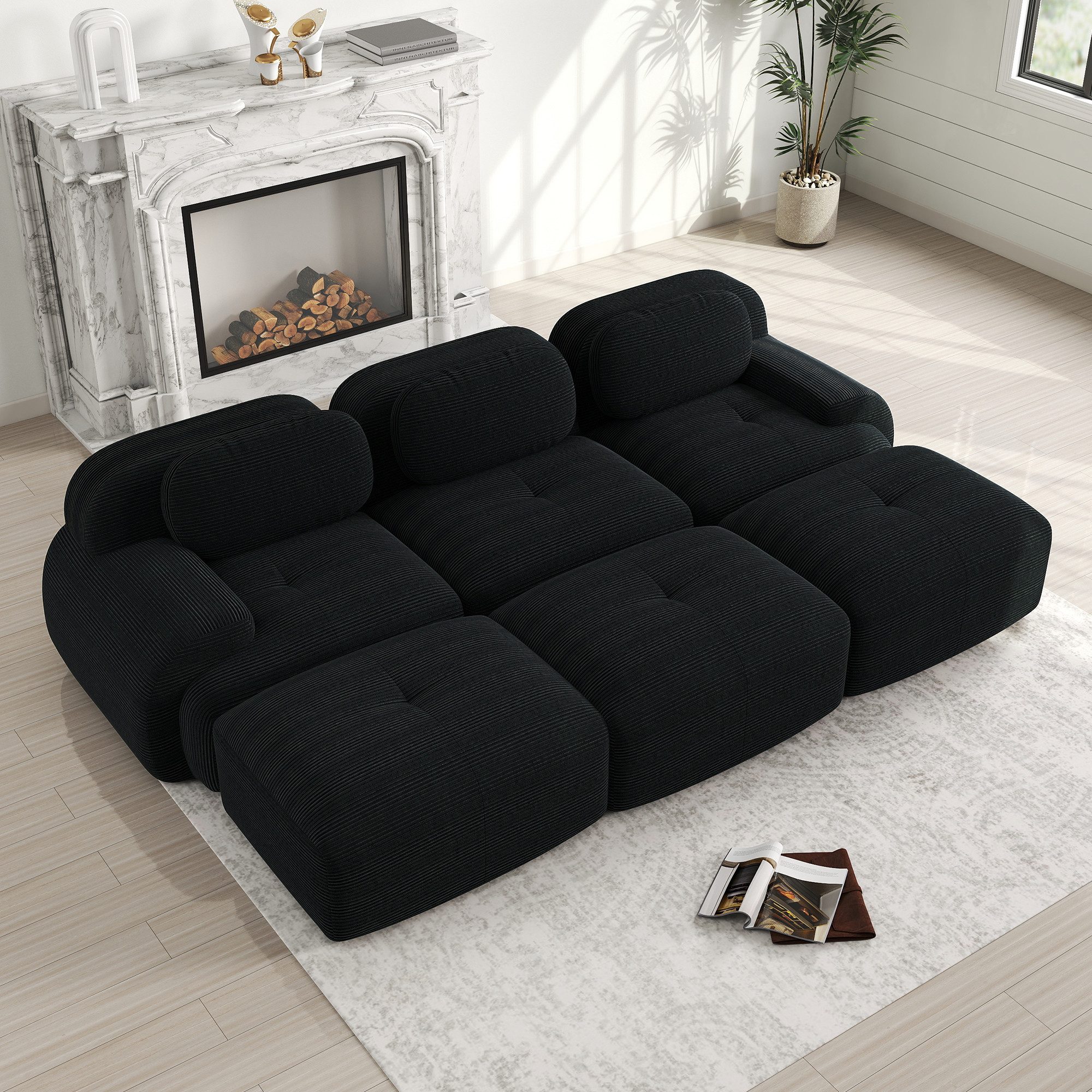 Odikalo 3-Sitzer modular kombinierbar Polstersofa Schlafsofa Chaiselongue, Modulares U-Sofa aus Premium-Cordstoff, ohne Montage, rutschfest und haustierfreundlich, extra-breite Armlehnen, 32D hochelastische Polsterung für Wohnzimmer, Schlafzimmer und Büro