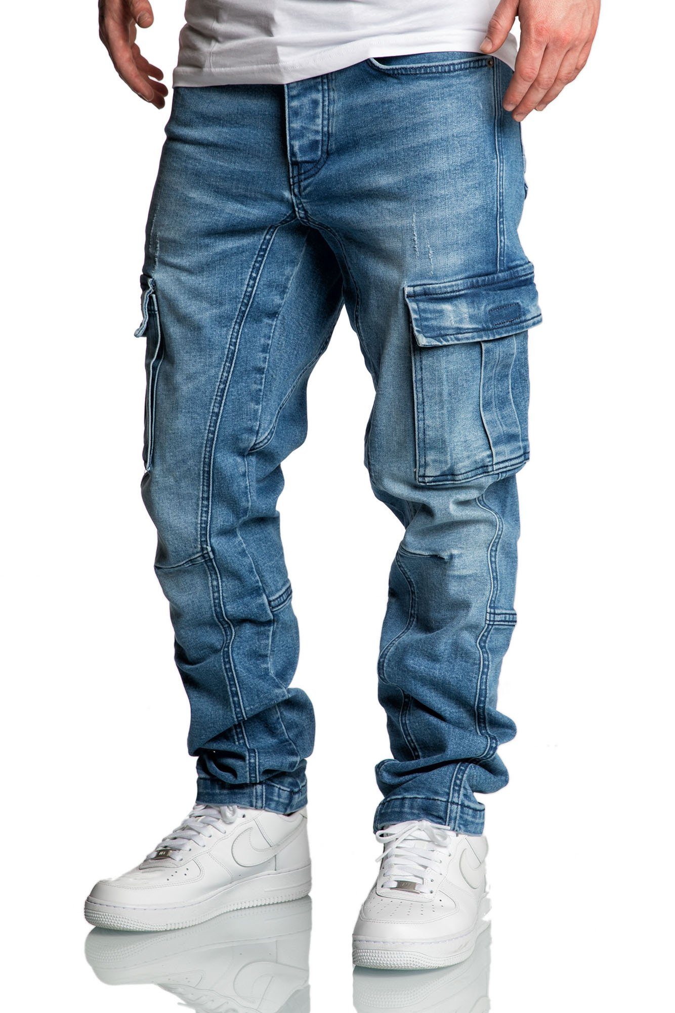 Amaci&Sons Straight-Jeans CARY Herren Regular Fit Cargo Denim Jeans Hose