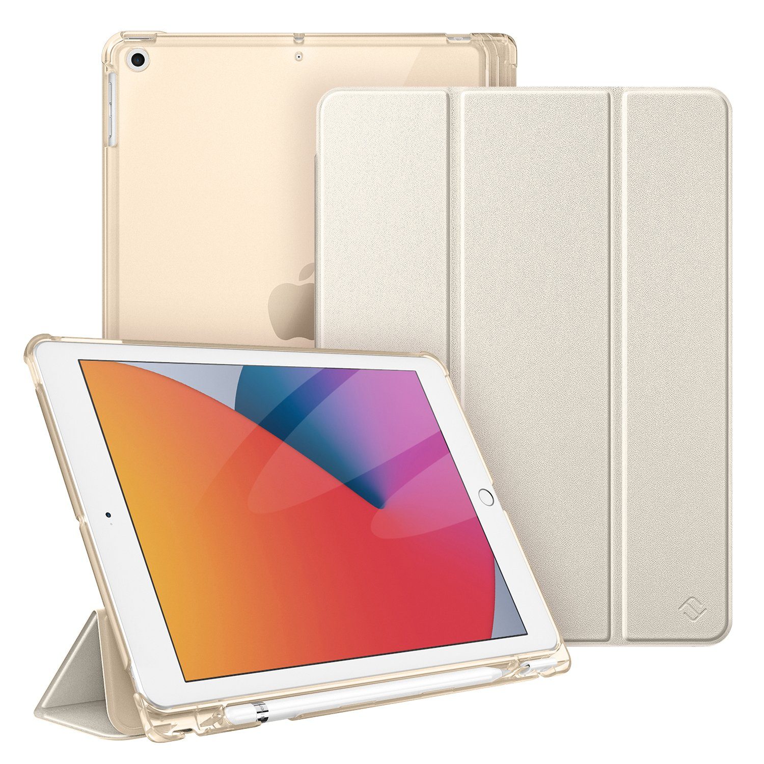 Fintie Tablet-Hülle für iPad 9. Gen 2021/8. Gen 2020/7. Gen 2019 10.2 Zoll mit Stifthalter, ultradünne leichte Case mit transparenter Rückseite & Auto Schlaf/Wach