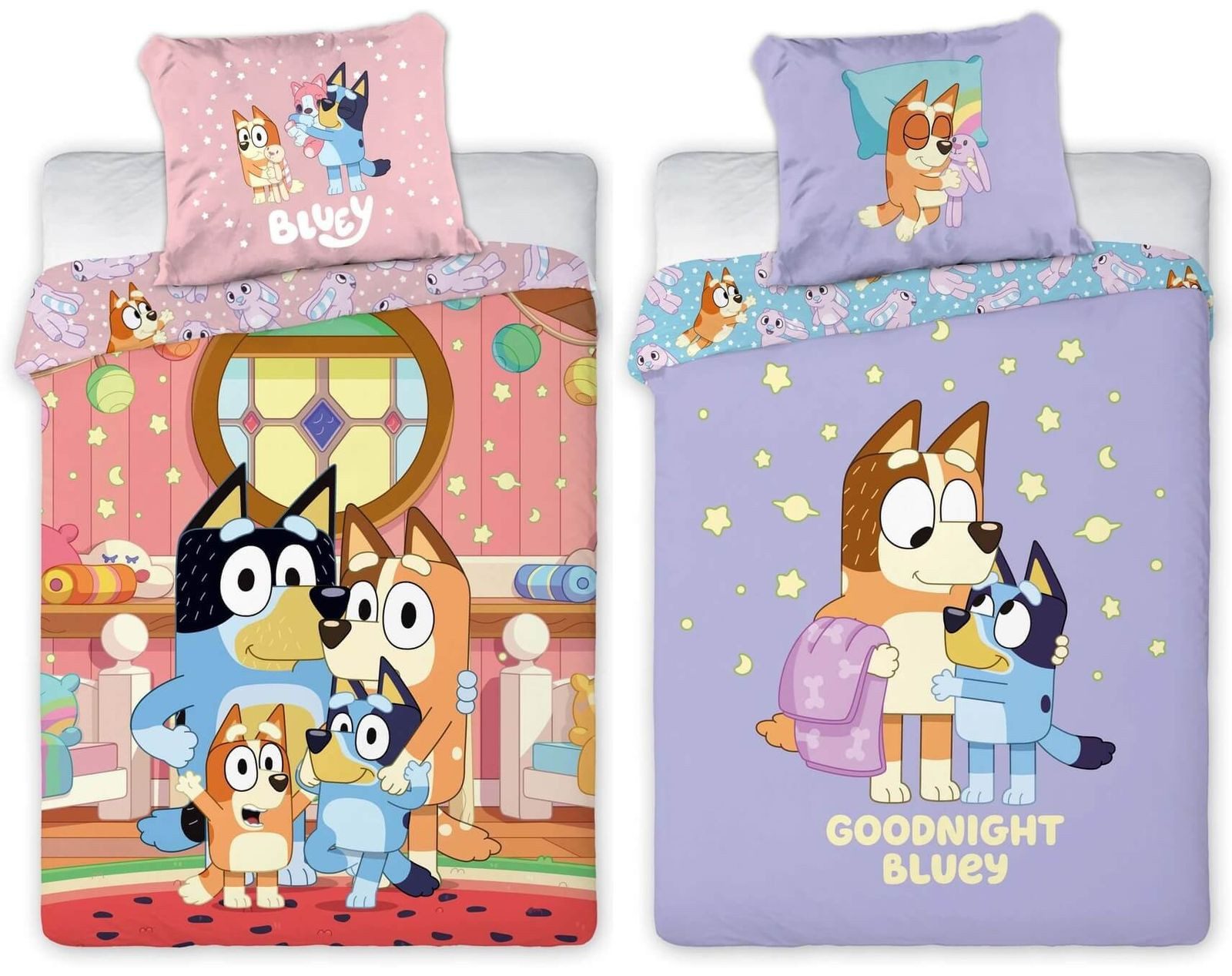 BrandMac Bettwäsche Bluey - 2 x Bettwäsche-Set Wendemotiv im Doppelpack, 135x200 & 80x80, Baumwolle, 100% Baumwolle