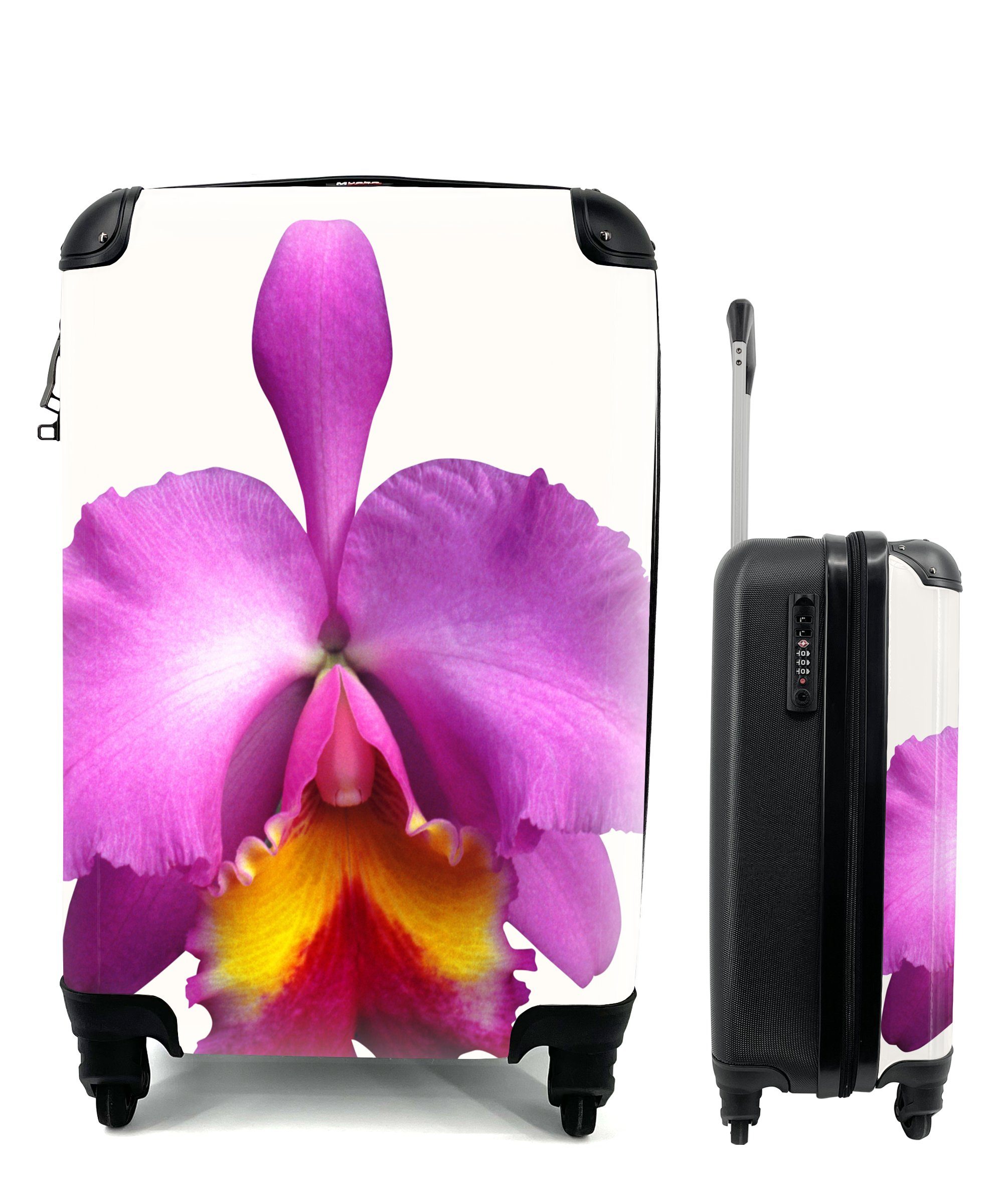 MuchoWow Handgepäckkoffer Nahaufnahme Orchidee, 4 Rollen, Reisetasche mit rollen, Handgepäck für Ferien, Trolley, Reisekoffer