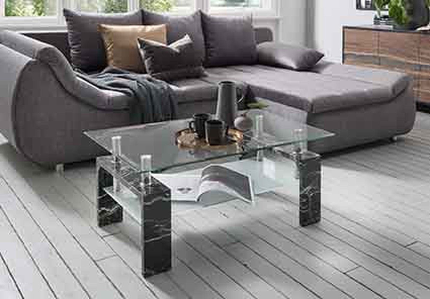 Concept GmbH Couchtisch in Marmoroptik, MDF - 100x45x60cm (BxHxT)