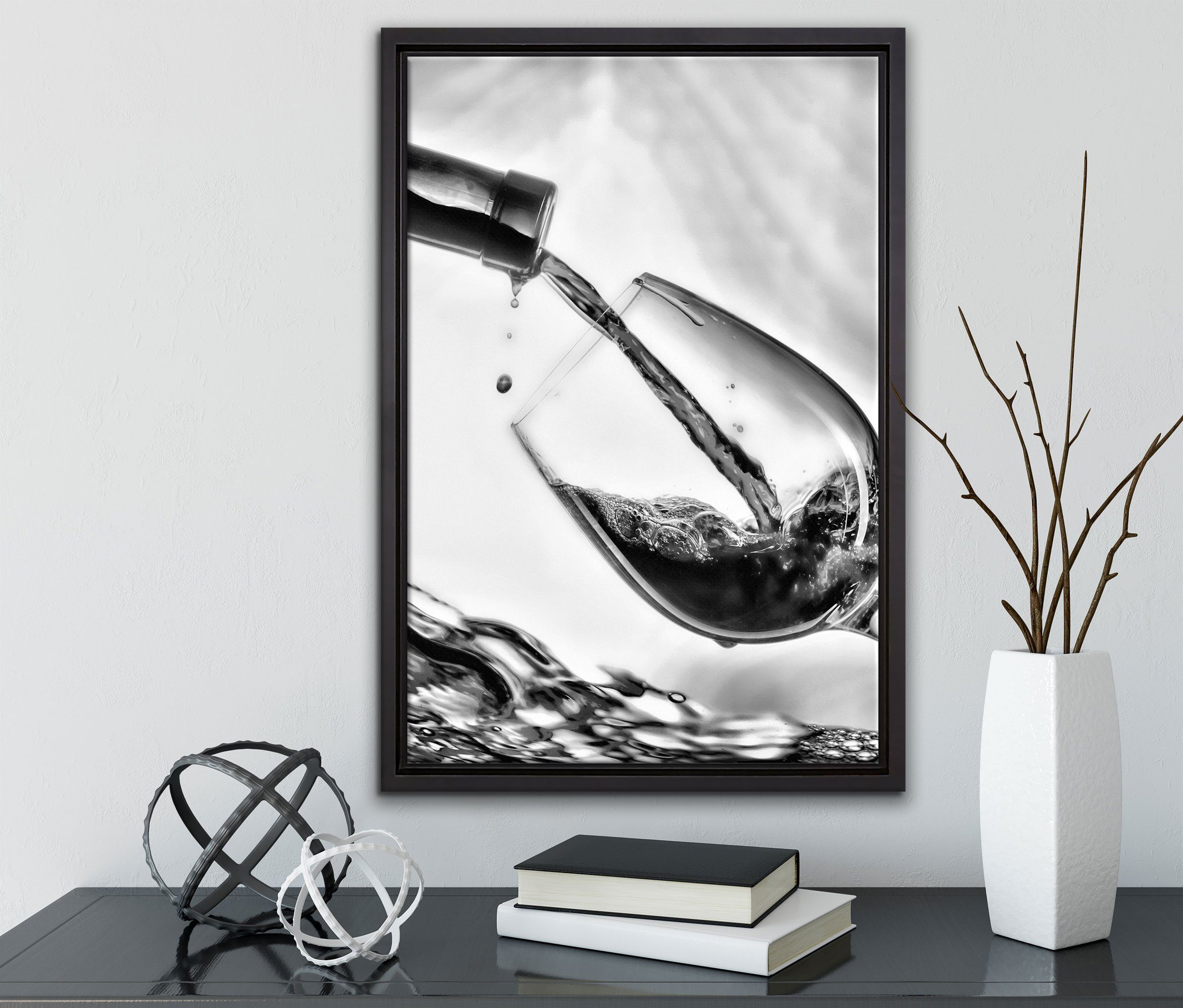 (1 inkl. Leinwandbild Pixxprint bespannt, St), Wanddekoration gefasst, Leinwandbild Schattenfugen-Bilderrahmen einem Wein, fertig Zackenaufhänger in