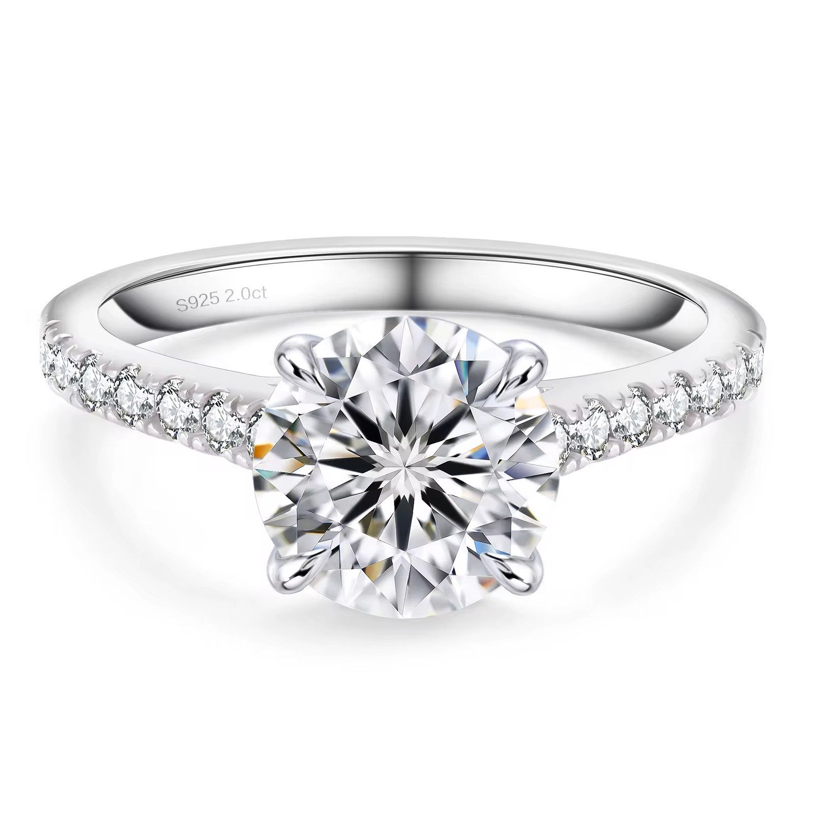 ROUGEMONT Silberring Moissanit Damen Ring 925 Sterling Silber 2,0ct Verlobungsring, Strahlender Moissanit im Brillantschliff – außergewöhnliches Feuer