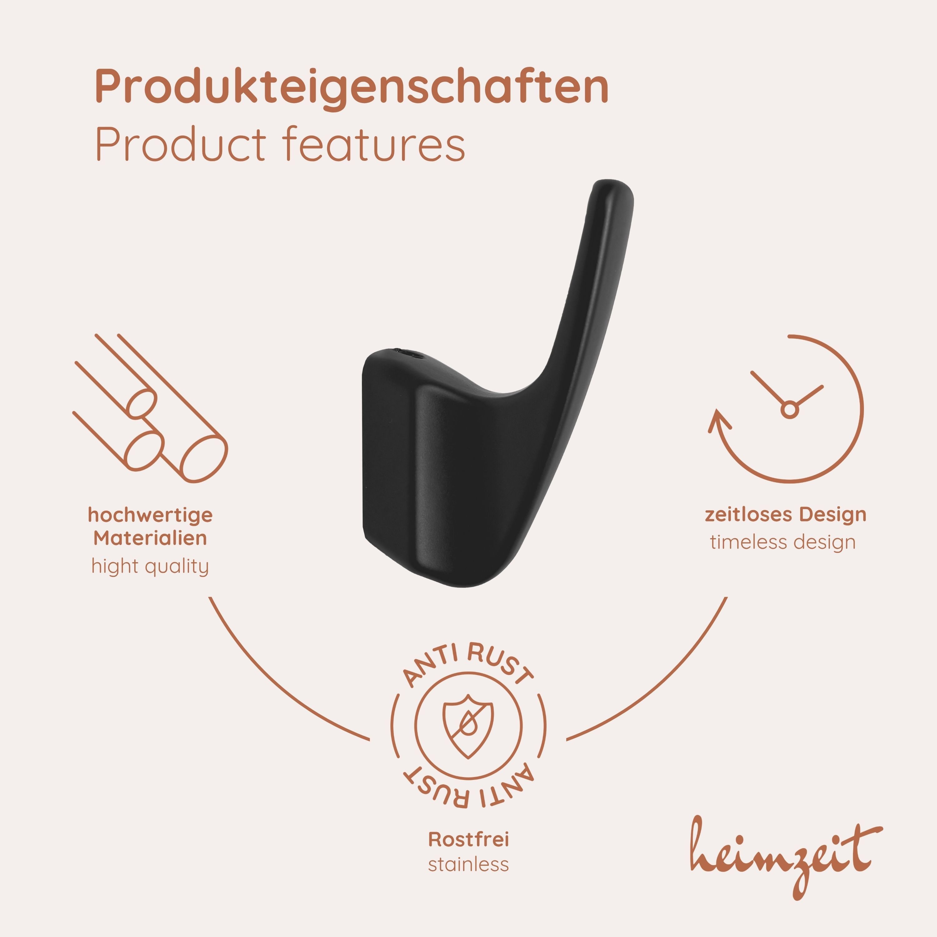 heimzeit Garderobenhaken heimzeit Kleiderhaken Curve - 4 Stück (Set, 4 St), Wandhaken für Garderobe, Jacke, Handtuch, Rucksack und Kleidung