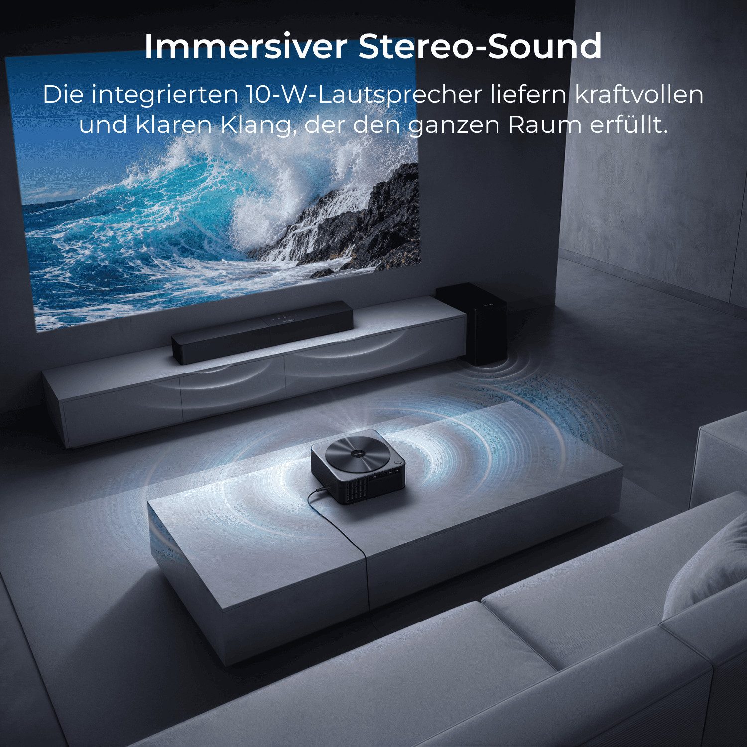 Ultimea Apollo-P40 Beamer Aktualisierte Version mit Hindernisvermeidung Beamer (21000 lm, 15000:1, 1920 x 1080 px,intelligenter Bildschirmausrichtung, 6D Trapezkorrektur&Autofokus)