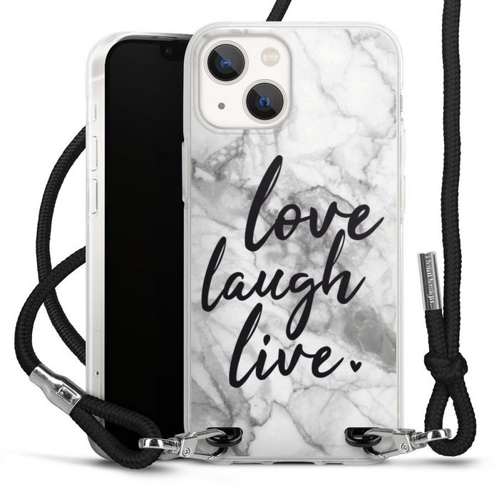DeinDesign Handyhülle Marmor Sprüche Liebe Love Laugh Live Marmor Apple iPhone 13 Mini Handykette Hülle mit Band Case zum Umhängen