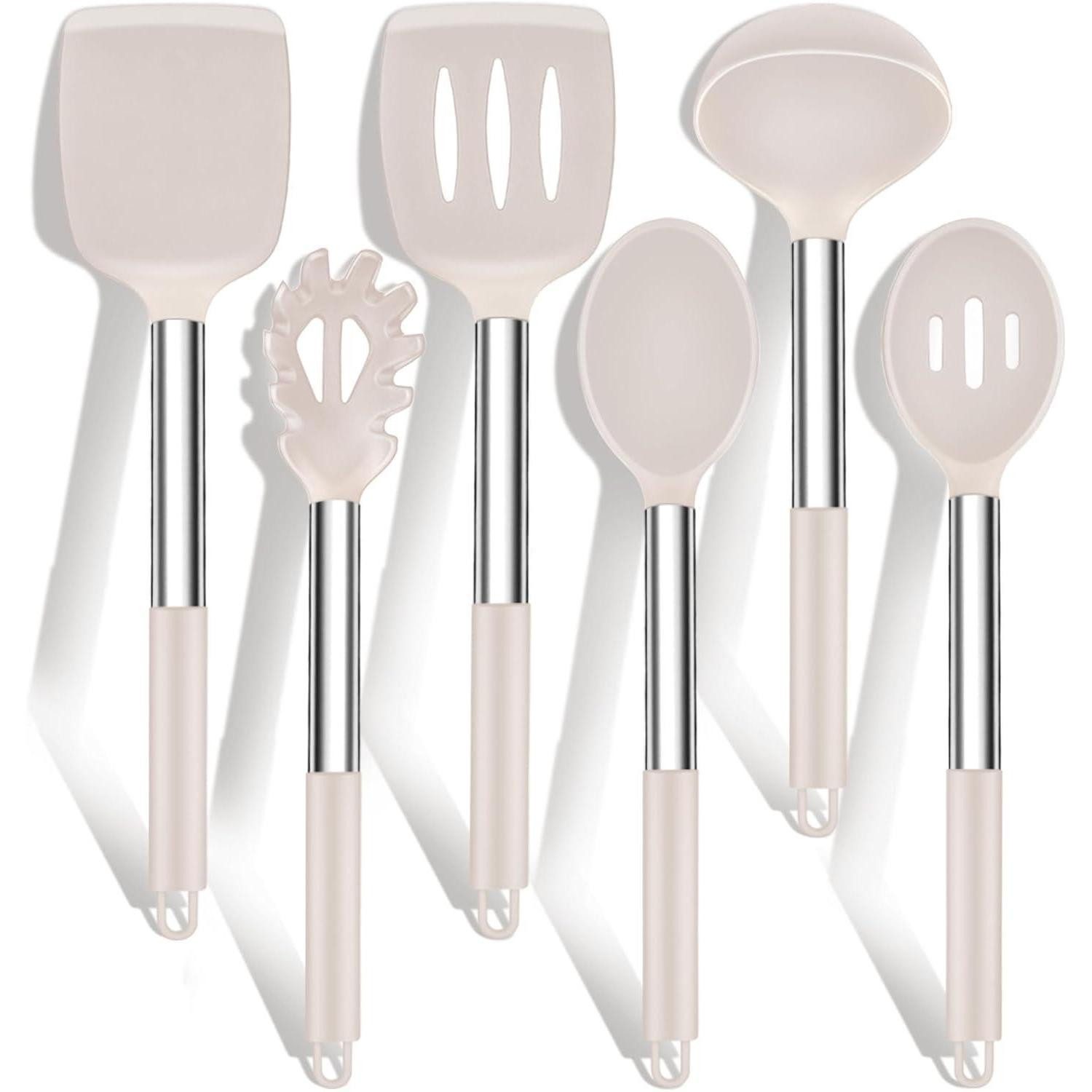LuxusKollektion Kochbesteck-Set Küchenhelfer Set Silikon Kochutensilien 6-teilig Edelstahlgriff