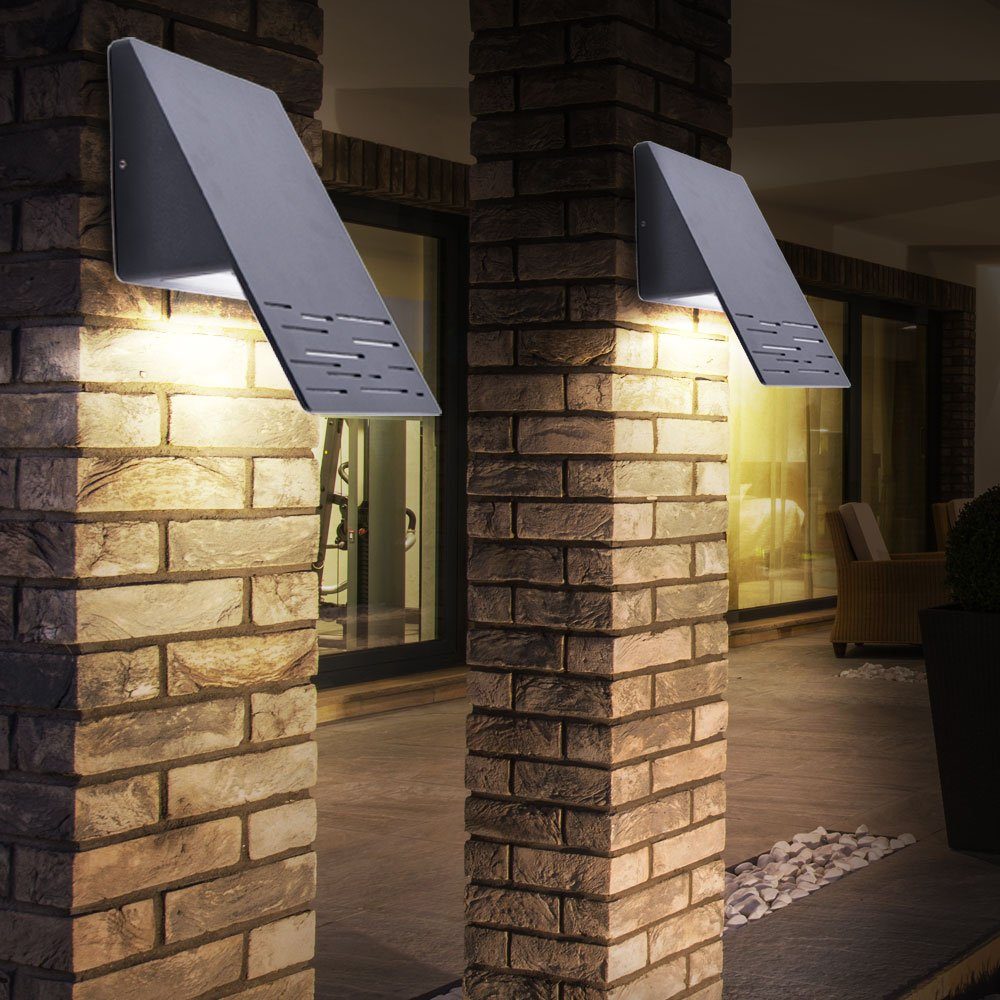 etc-shop Außen-Wandleuchte, LED-Leuchtmittel Fassadenlampe 2er fest Alu Warmweiß, Wandlampe verbaut, LED Haustürlampe grau Außenleuchte Set
