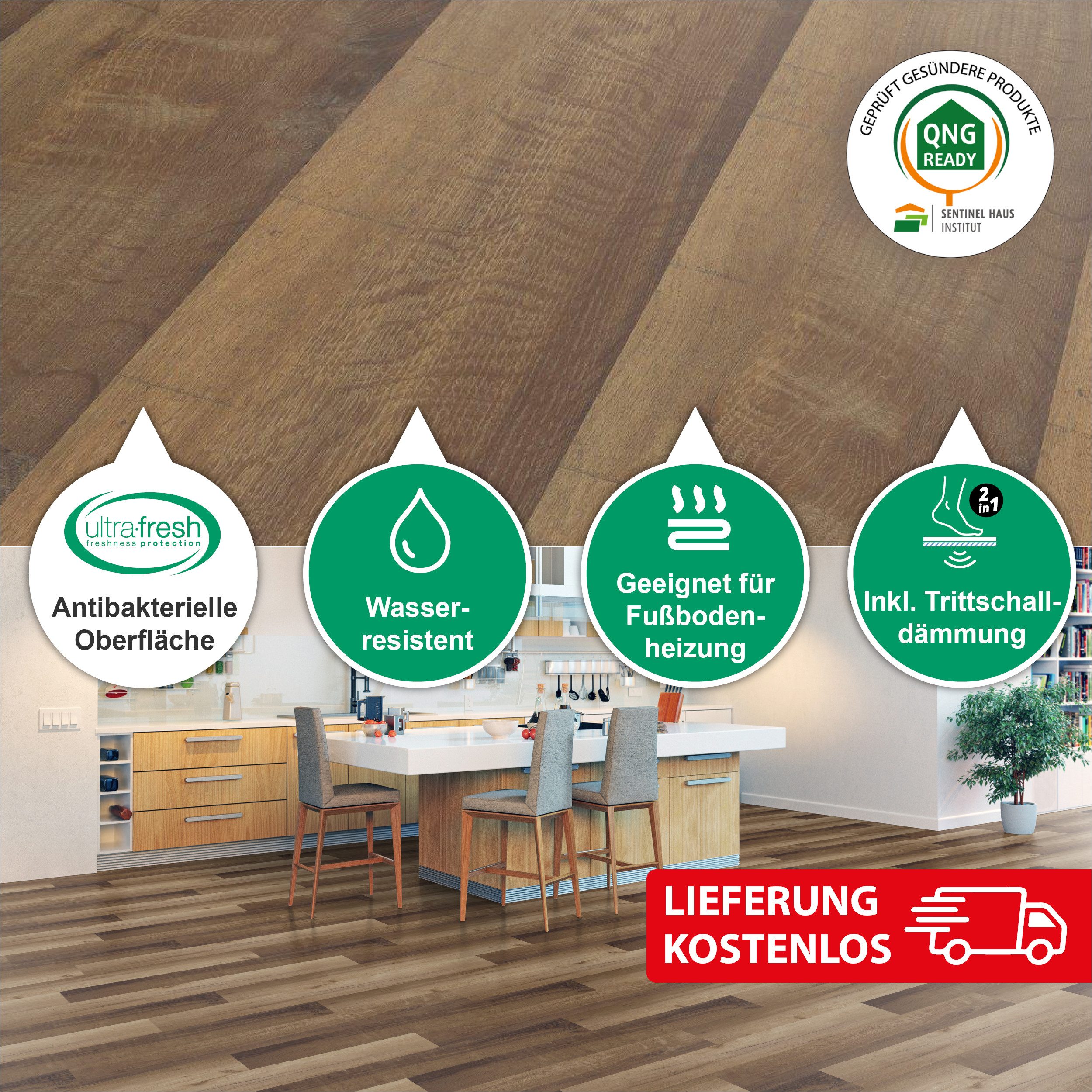 SLY Designboden XL Premium-Klick-Vinylboden inkl. Tritschalldämmung, Packung mit 2,325 m², Versandkostenfreie Lieferung, Inkl. Trittschalldämmung, Wasserfest und mit Klicksystem