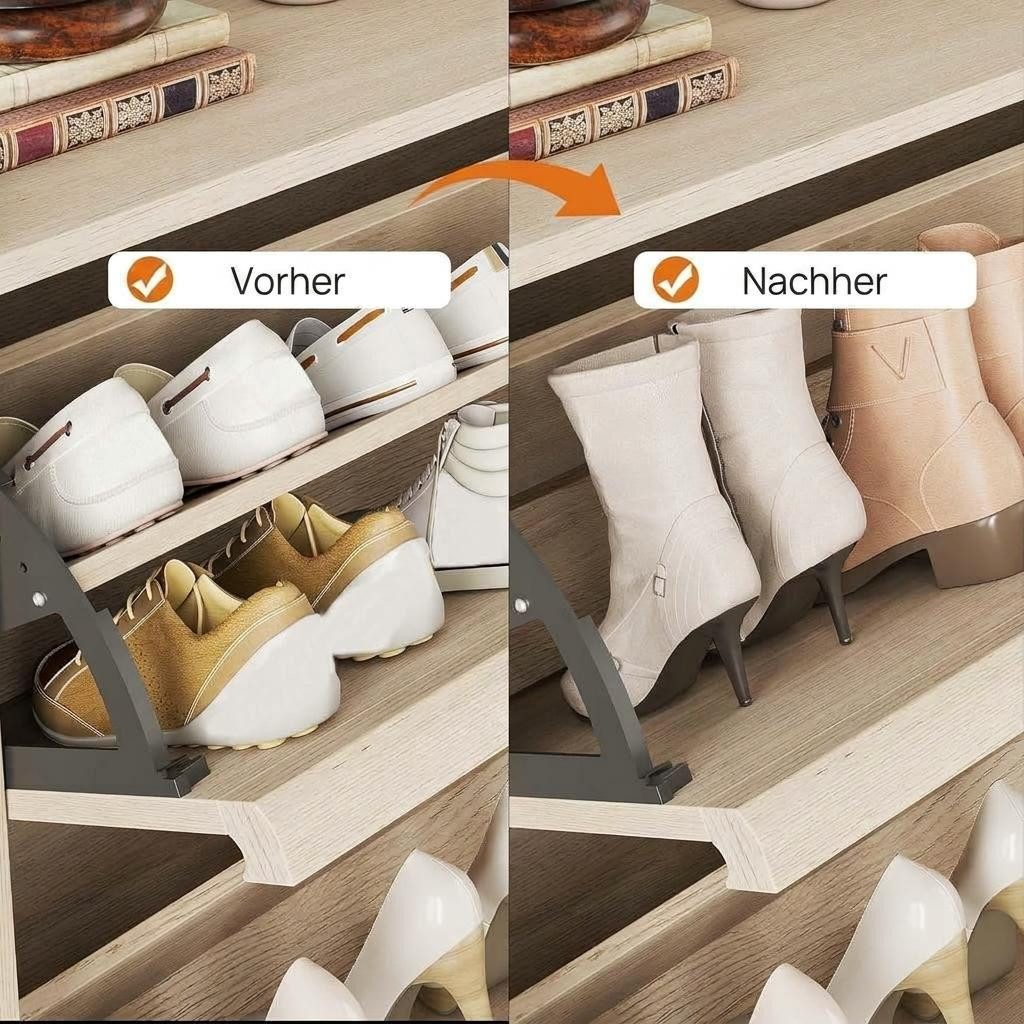 GarveeMore Schuhschrank aus Holz mit 2 Klappschubladen und verstellbarem Regal Schuhregal,Schuhkipper für Flur,Wohnzimmer,88x27x95.5cm – Bild 5 von 5