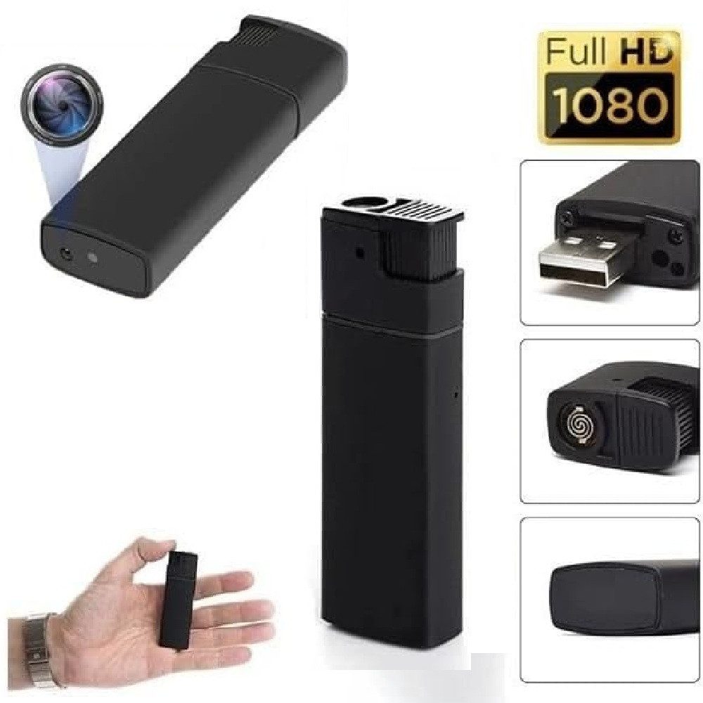 SpionProfi Überwachungskamera 32GB Mini Kamera FULL HD Usb Feuerzeug Video Ton Aufnahme Überwachung (Innenbereich, Außenbereich, 1-tlg., 32GB Feuerzeug versteckte Kamera Spycam Spion Haus Mini Cam)