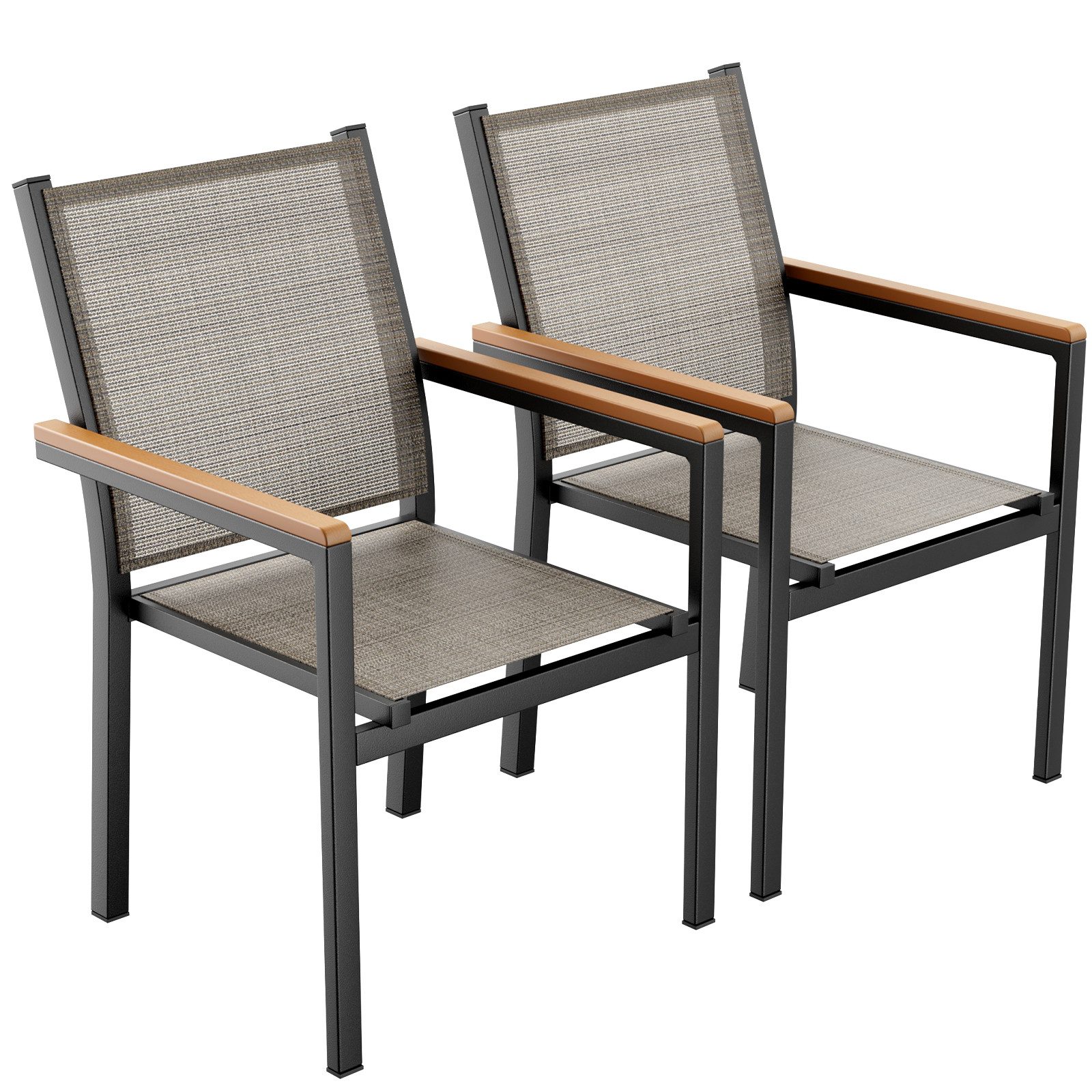 TLGREEN Stapelstuhl,(2/4er Set)Aluminium Outdoor-Gartenstuhl,Maximale Belastung 150kg, (WPC Handlauf,Balkonstühle, 2 St), für Terrasse, Balkon, Terrasse, Pool, Restaurants