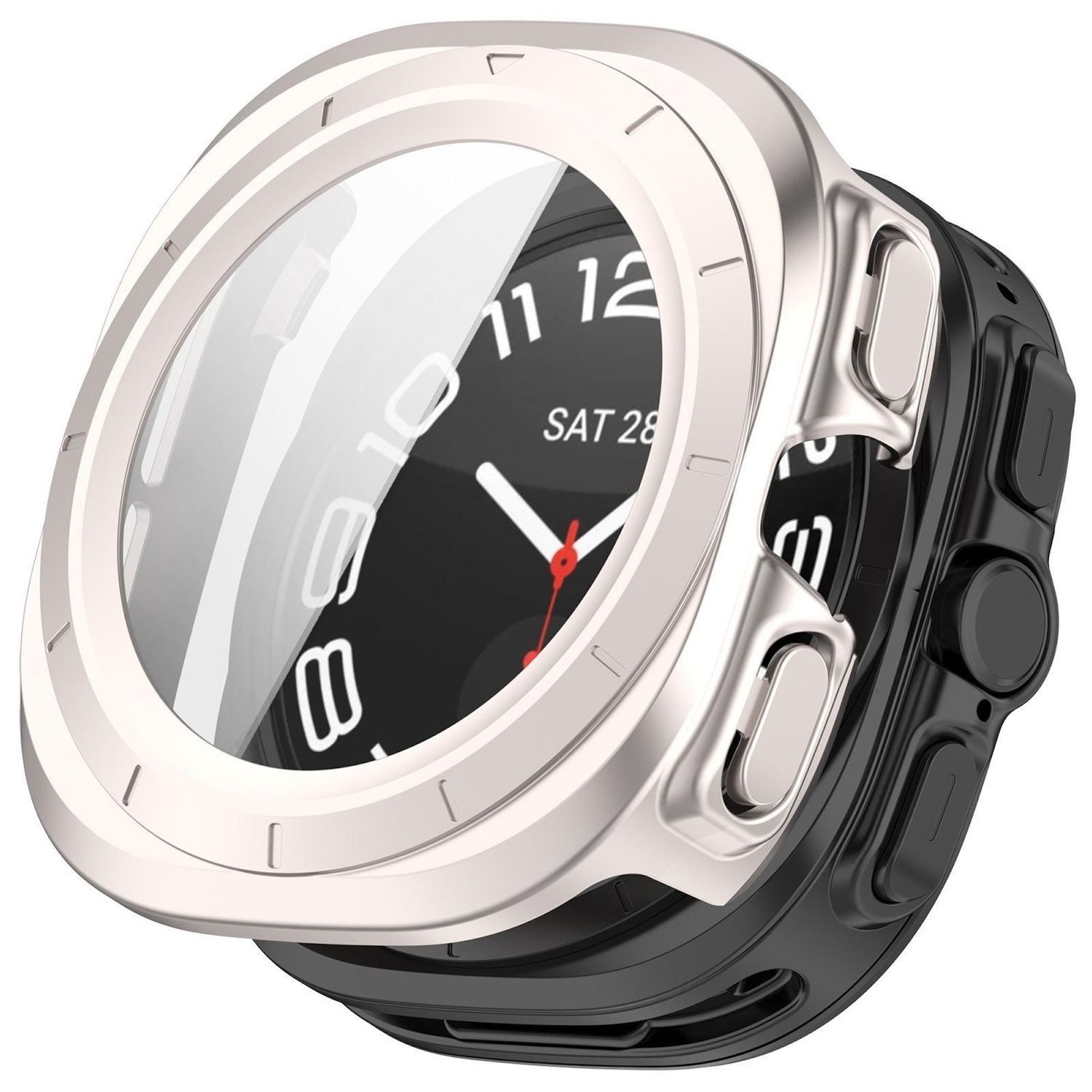 Wigento Smartwatch-Hülle Für Samsung Galaxy Watch Ultra 47mm Ultra 2025 Hülle + Glas Starlight, Schutzhülle aus PC + Hart Glas für Rundumschutz