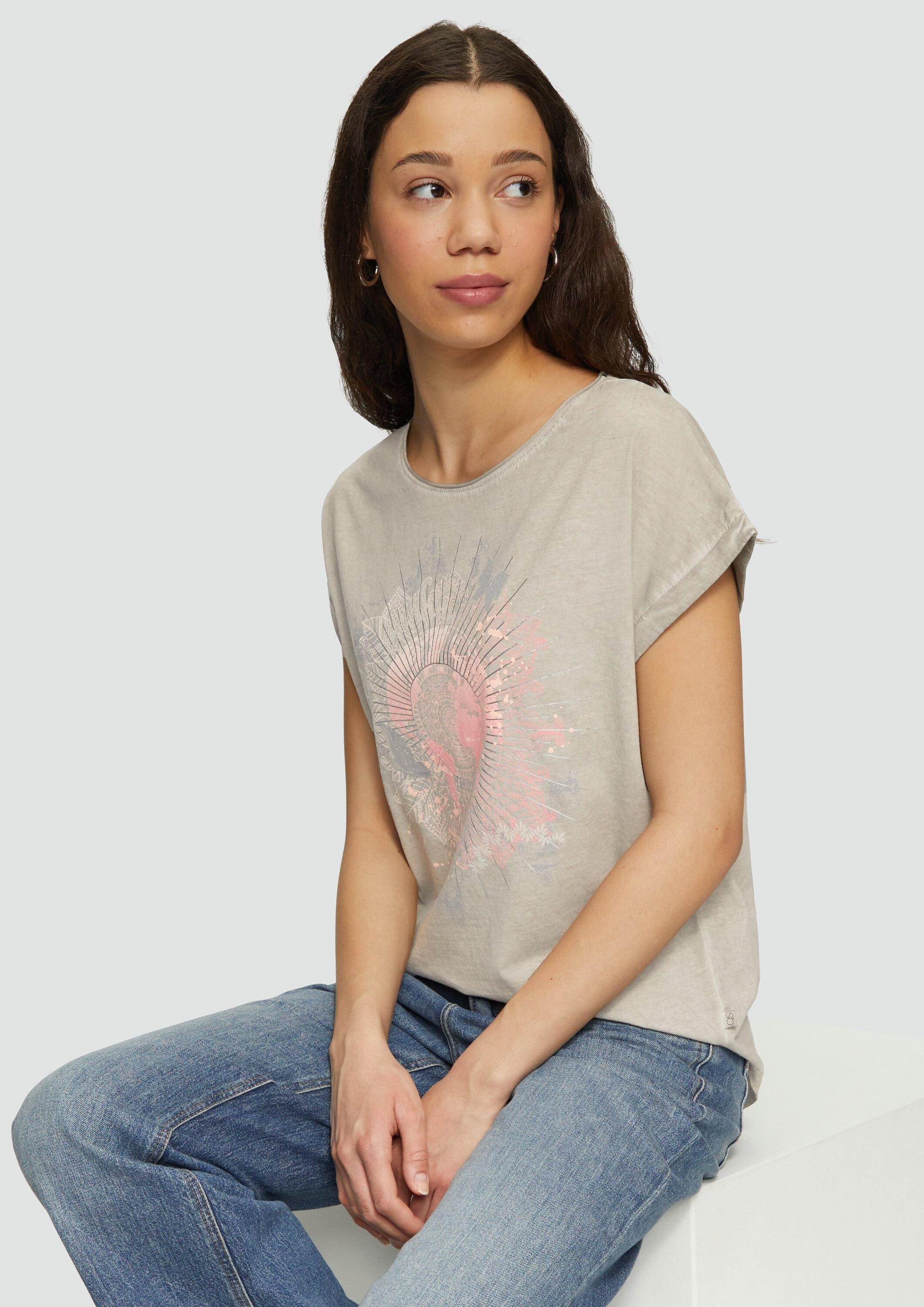QS Kurzarmshirt T-Shirt Oversize-Shirt in gewaschener Optik mit Frontprint