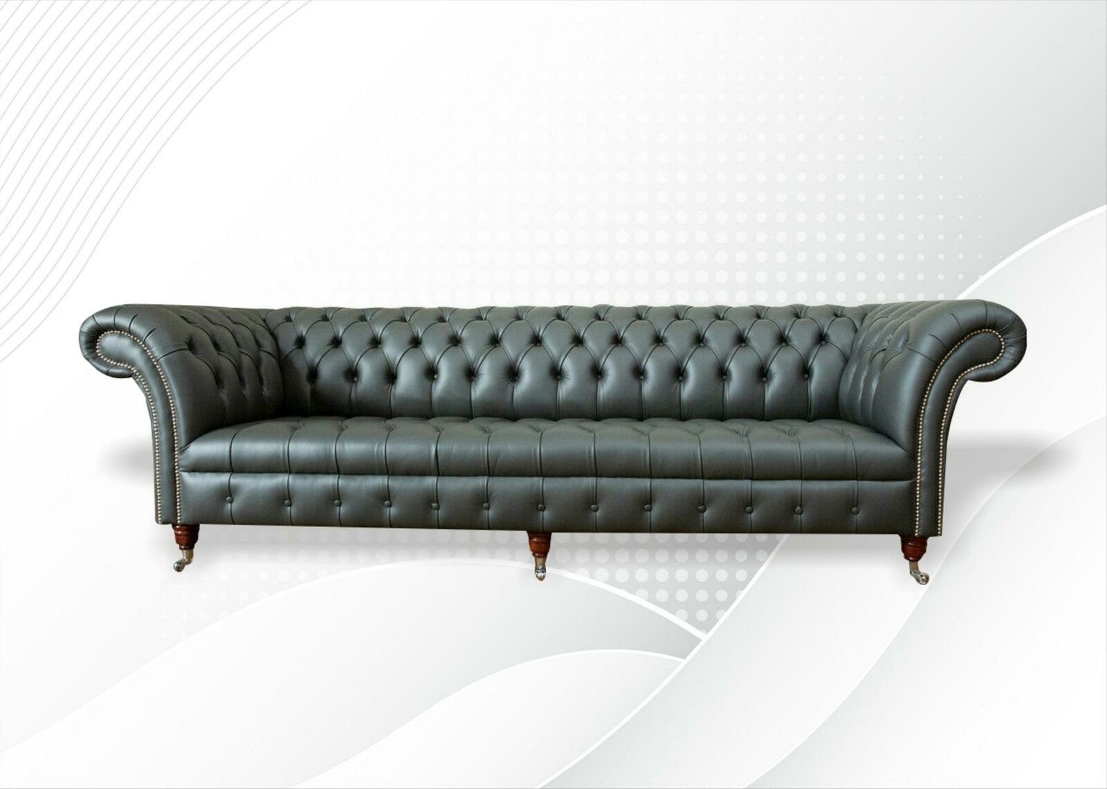 JVmoebel Chesterfield-Sofa, xxl big Chesterfield 4 Sitzer Leder Modern Design Couchen Dunkelgrau Sofa Möbel
