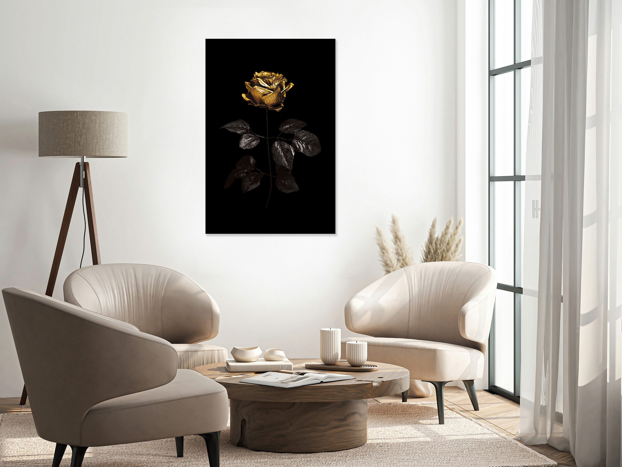 queence Acrylglasbild Wandbild, Goldbild, Bild Rose mit Blattgold veredelt, Abstrakte, Fantasy, Kunst, Handveredelt mit Blattgold für eine edle und zeitlose Optik.
