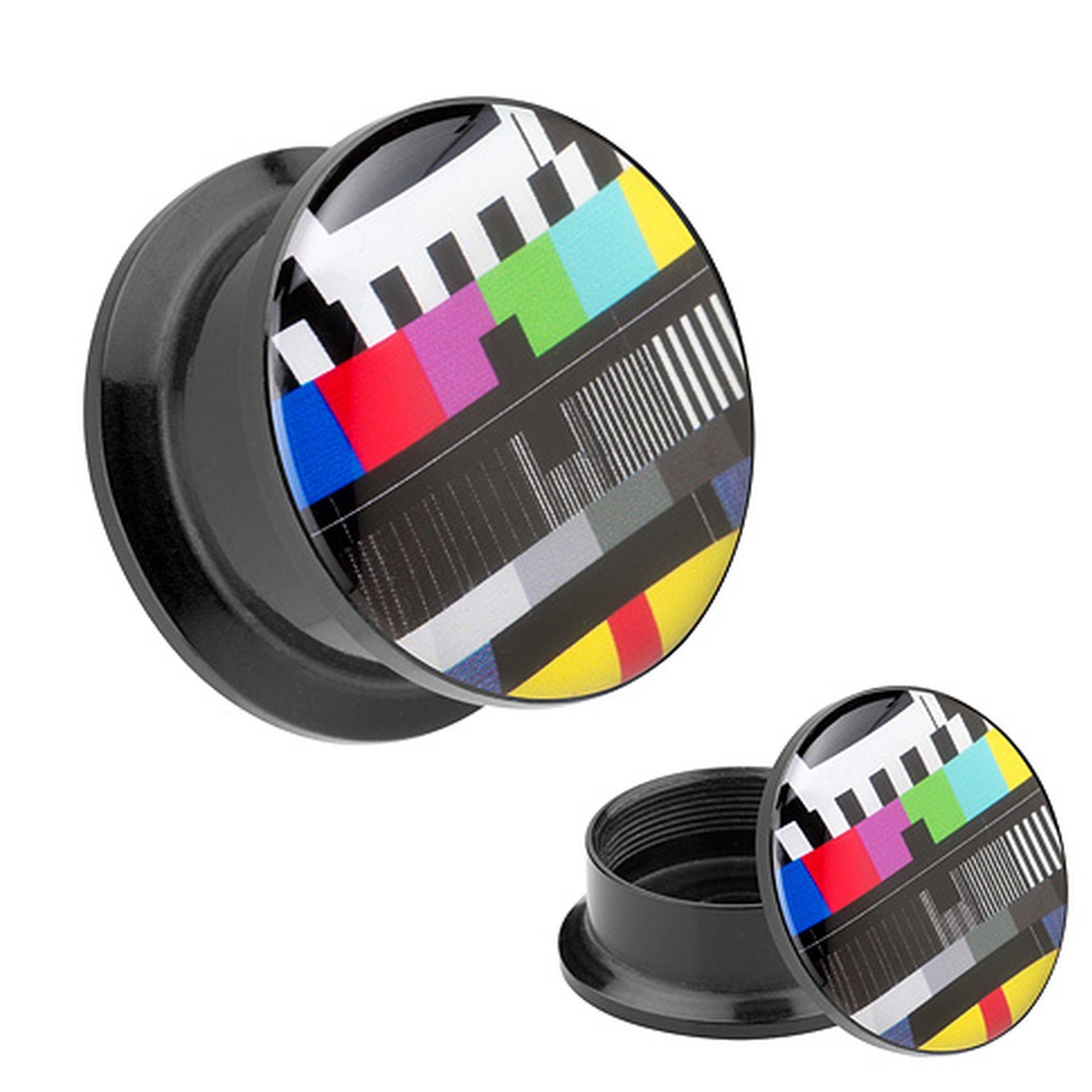 Taffstyle Plug Piercing Schraub Picture Fernseher Testbild Motiv, Ohr Plug Flesh Tunnel Ohrpiercing Kunststoff Schraubverschluß
