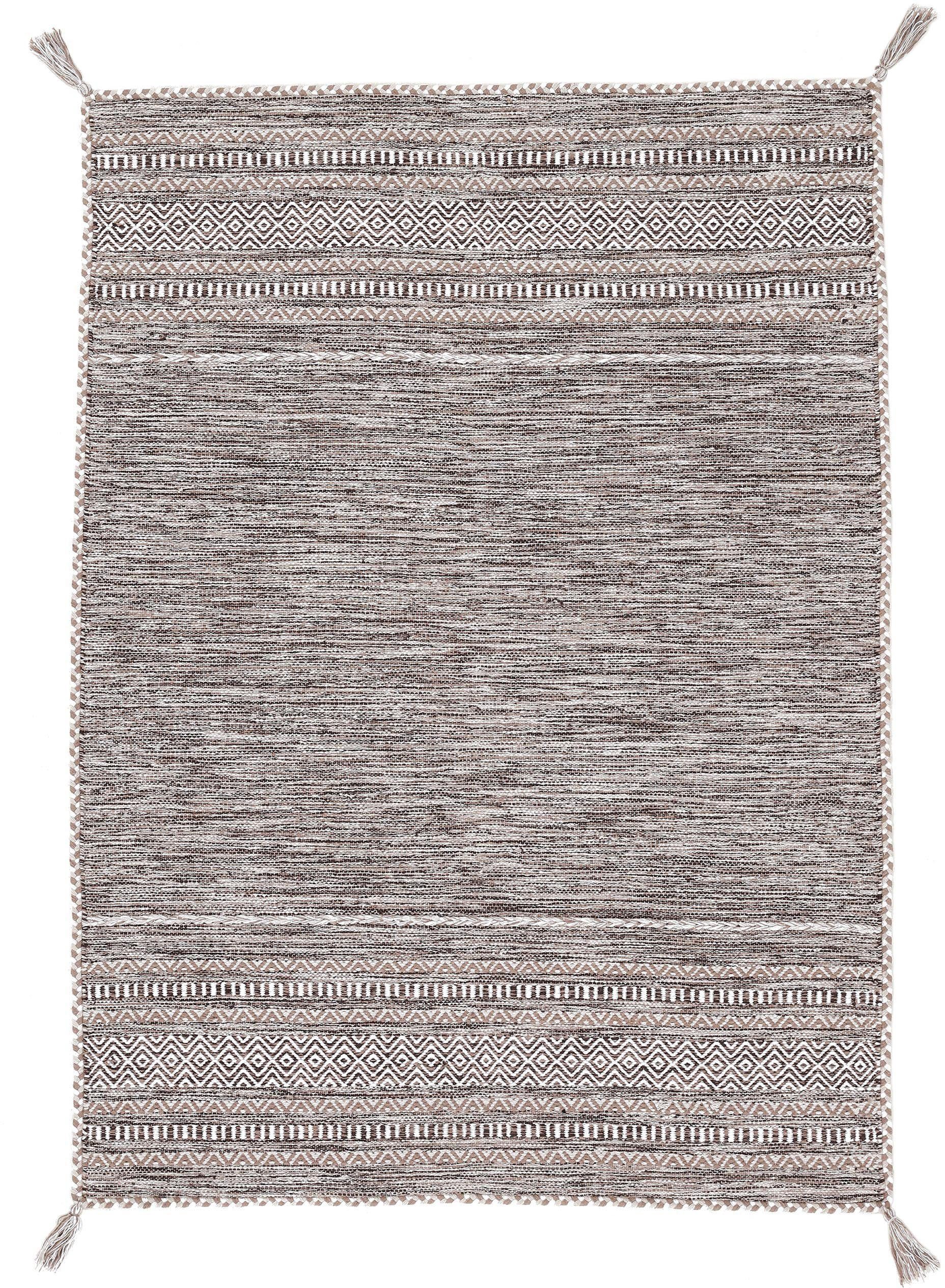 Teppich Kelim Azizi, mm, mit 5 Höhe: Baumwolle, Fransen, Wohnzimmer Wendeteppich rechteckig, carpetfine