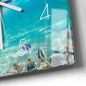 DEQORI Wanduhr 'Insel im tropischen Meer' (Glas Glasuhr modern Wand Uhr Design Küchenuhr)