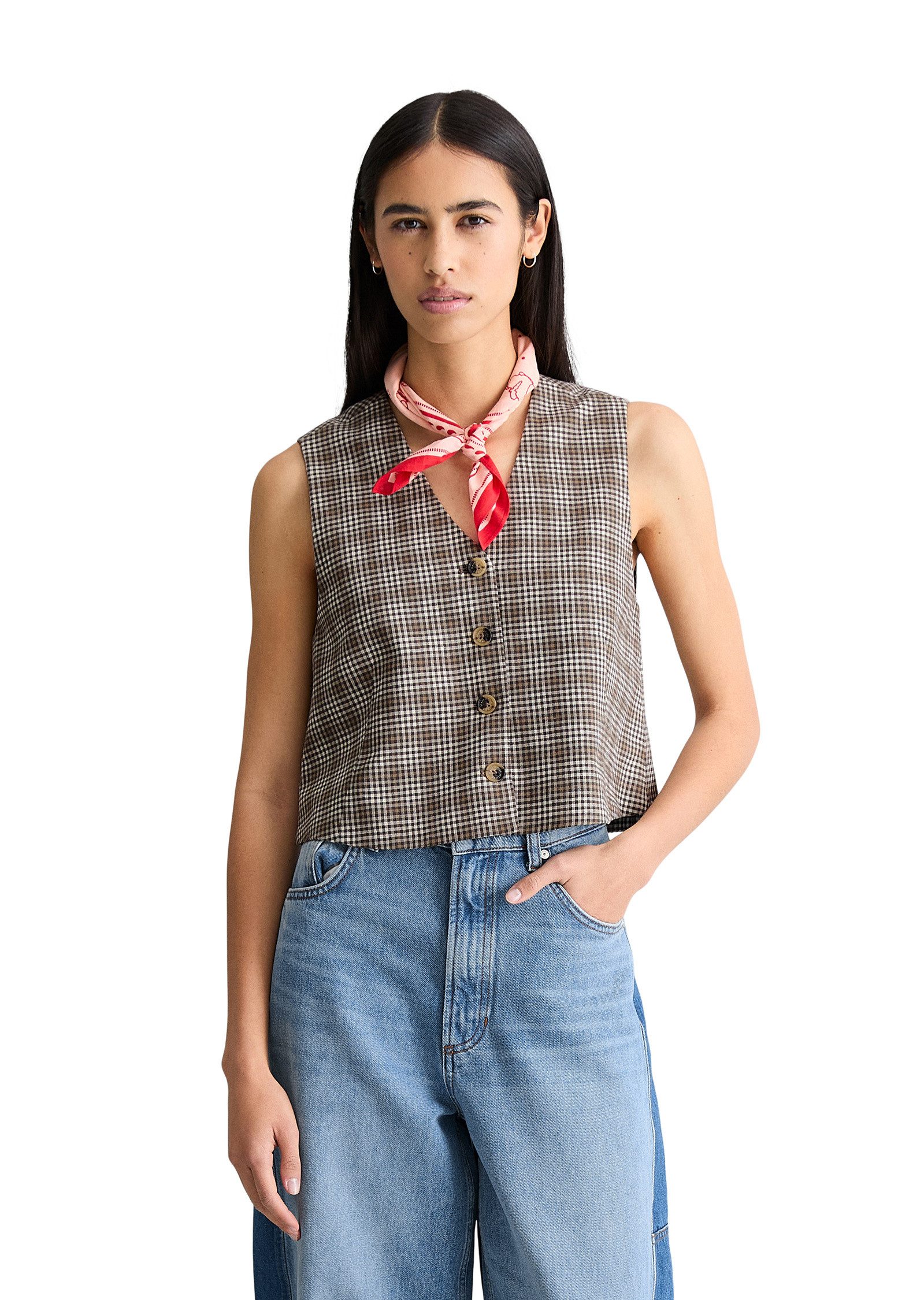 Marc O'Polo DENIM Kurzweste aus Organic Cotton-Leinen-Mix