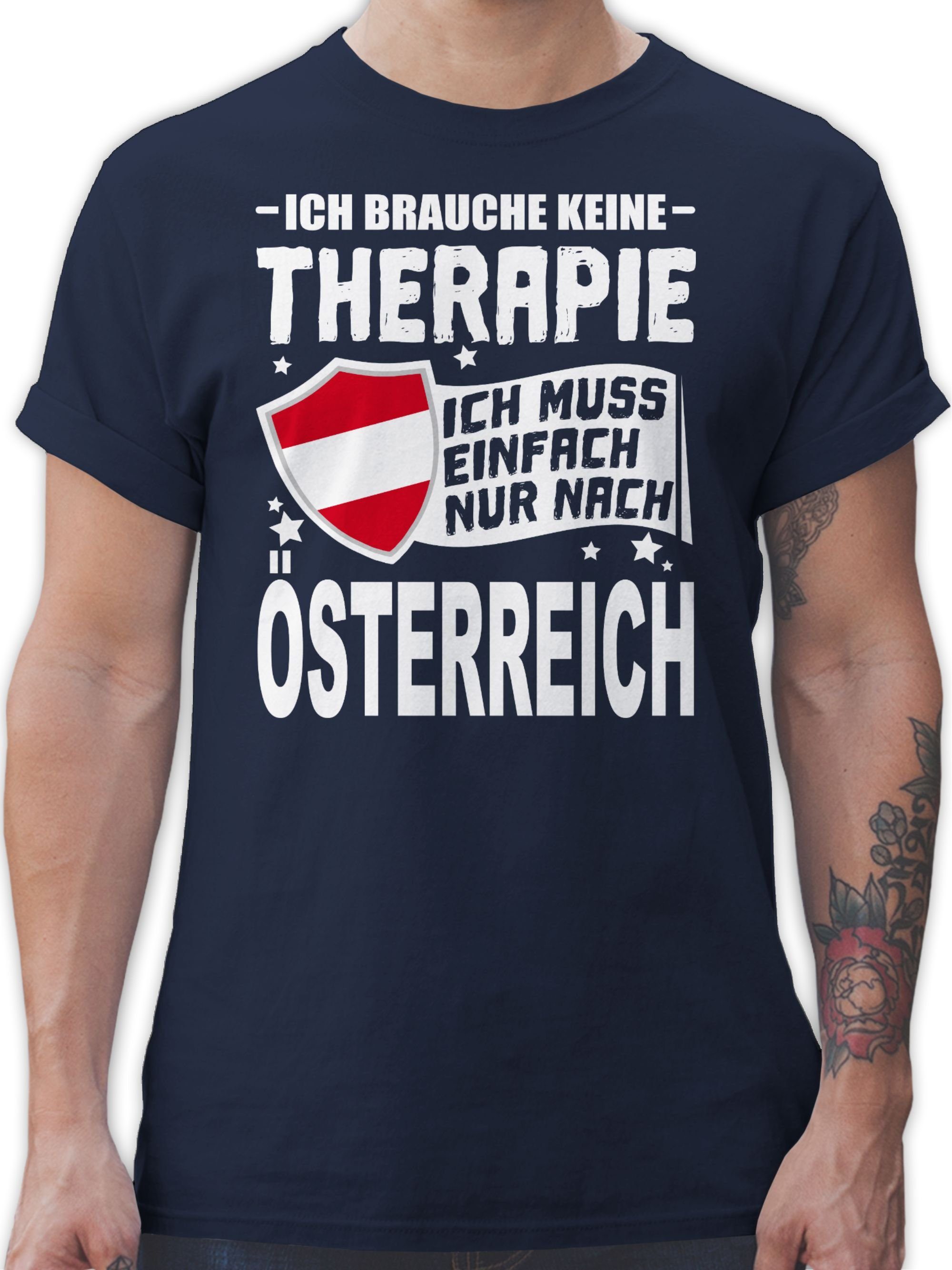 nur T-Shirt Wappen nach muss weiß - Therapie Ich Österreich Ich Länder Shirtracer 2 brauche keine einfach Navy Blau