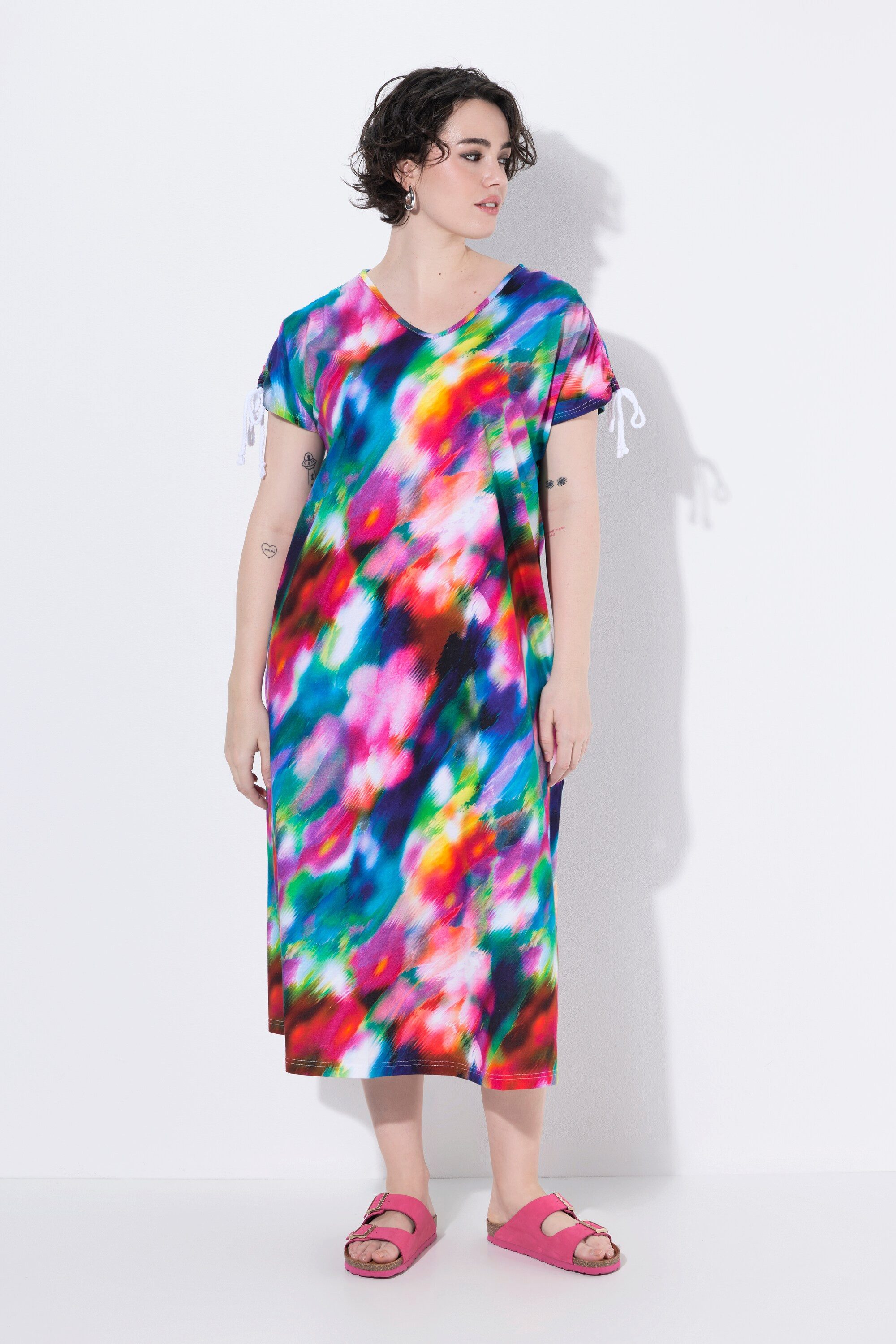 Ulla Popken Jerseykleid Jerseykleid V-Ausschnitt Schulter-Raffband