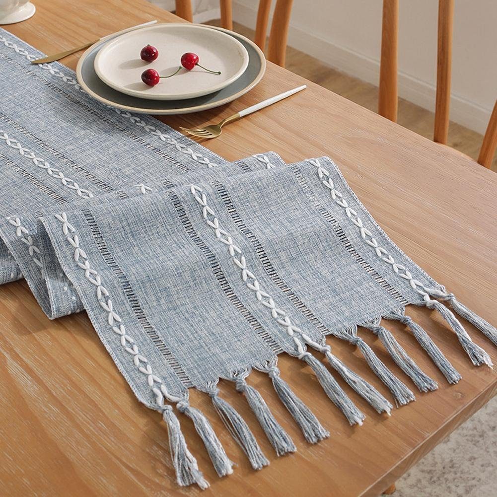 Blusmart Tischläufer Klassische Tischfahne im nordischen Stil (Tischdecke mit Quasten im Boho-Landhausstil 1-tlg, Handgefertigte Quasten, waschbar), Geeignet al – Bild 3 von 5
