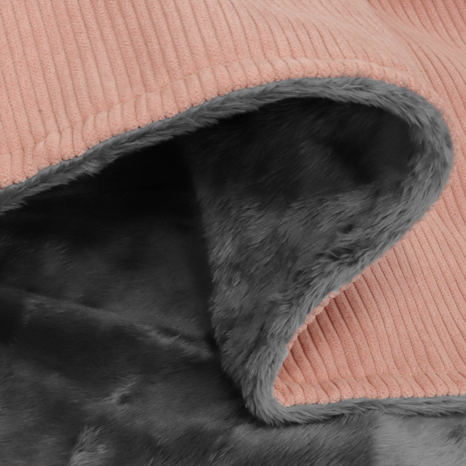 Wohndecke Ella, Herlag, Kord-Fleece-Kombination, Waschbar, ca. 150x130cm, Rosa