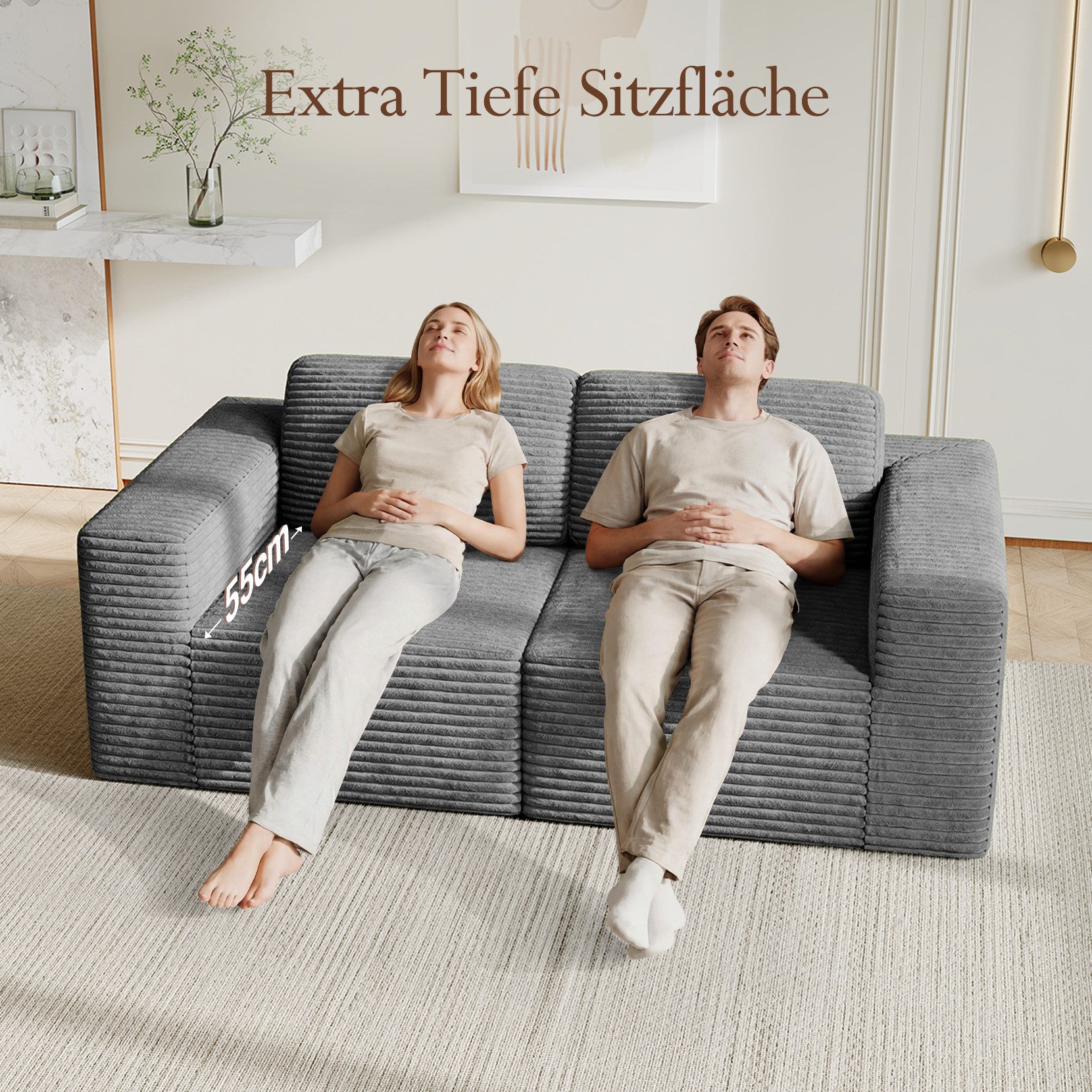 OUNUO Ecksofa Ecksofa Modularer KordKordstuhl mit Hochelastischem Schwamm – Bild 4 von 5