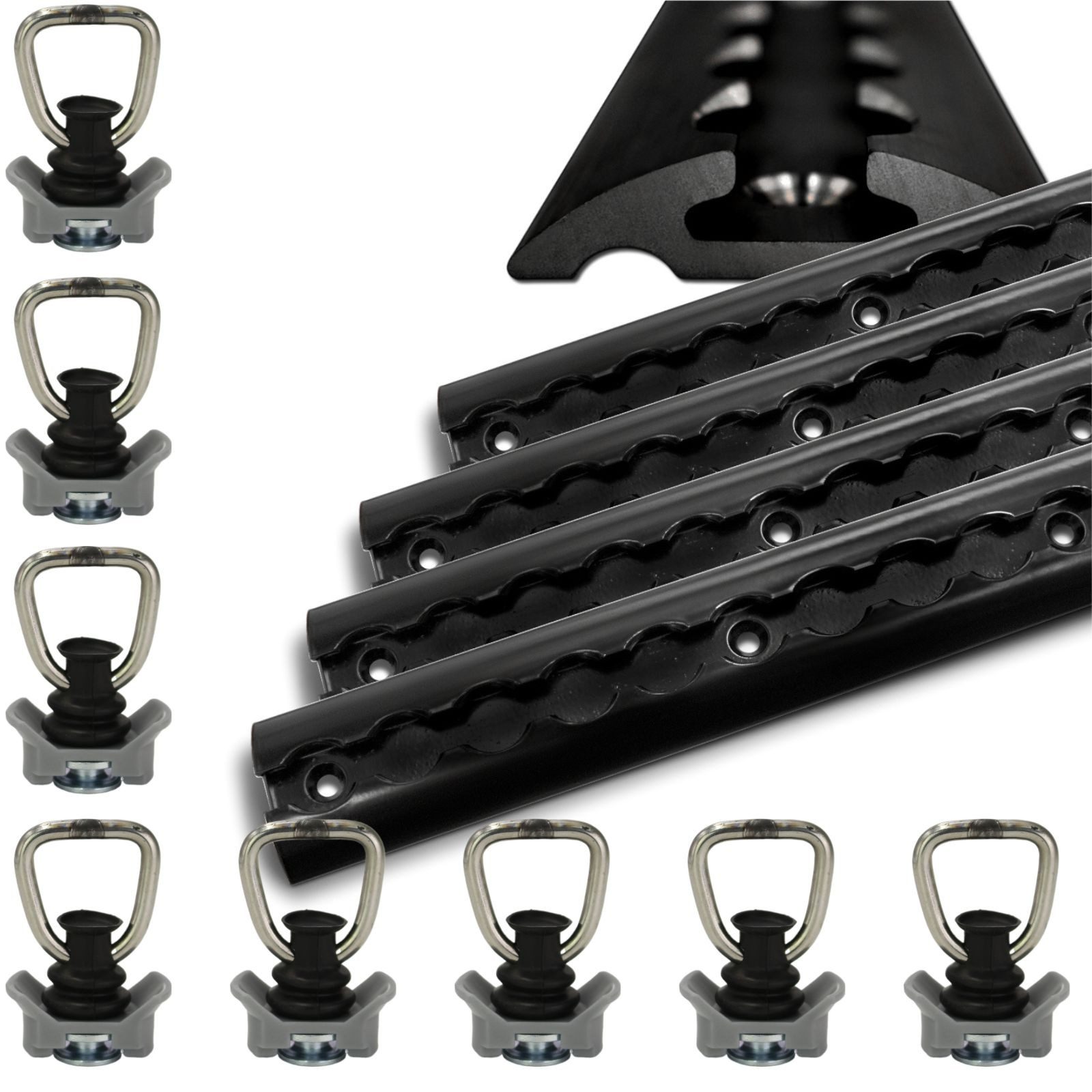 solidpro Spanngurt Airlineschiene 4x 1 Meter halbrund schwarz mit 8x Fitting (Set, 4-St., mit 8 Zurrösen)