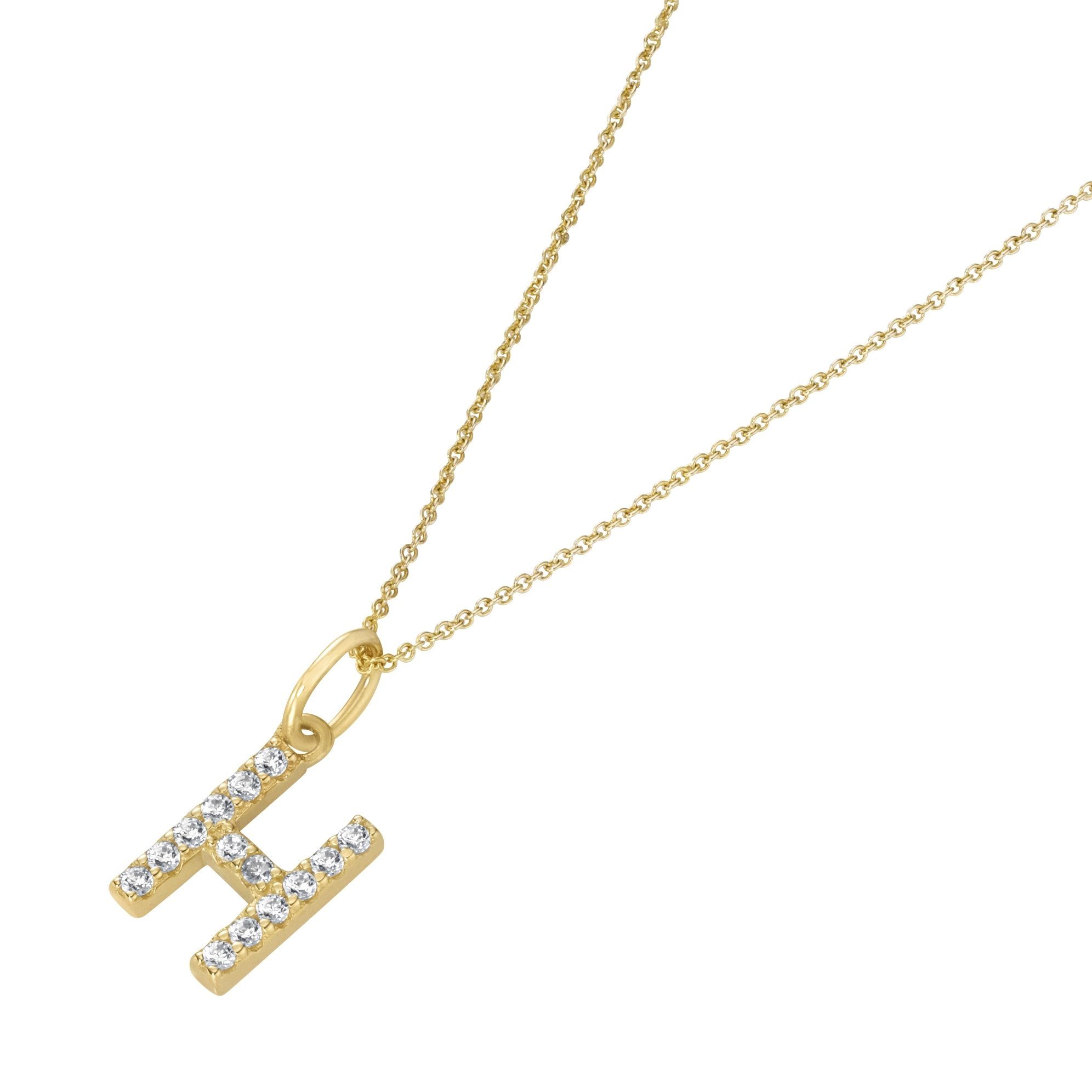 Kette mit Anhänger Anhänger Buchstabe H mit Zirkonia, Gold 375