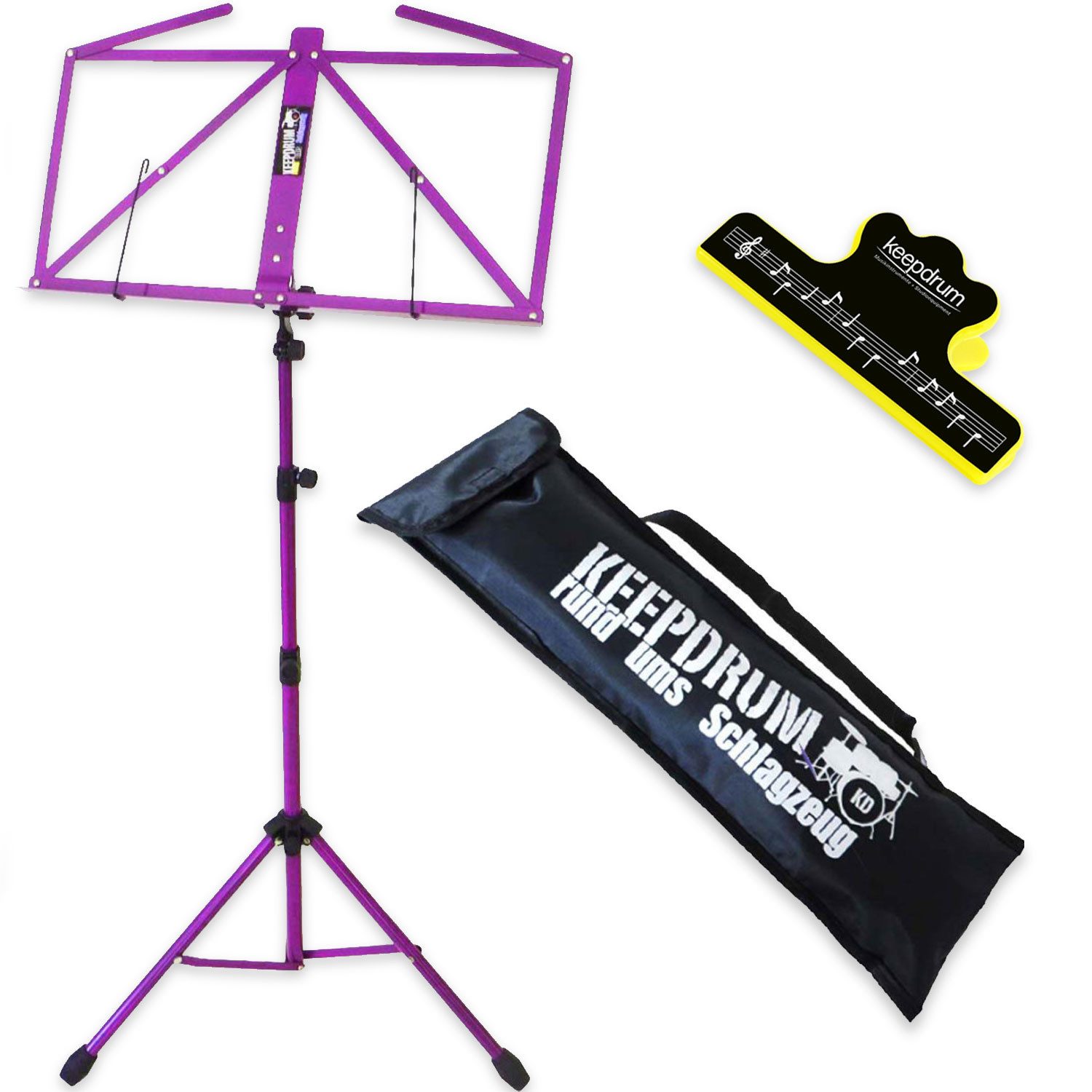 keepdrum Notenpult keepdrum Notenständer Lila MUS3FL mit Notenklammer, (1-tlg., Notenständer), Vorteils-Set mit Notenklammer