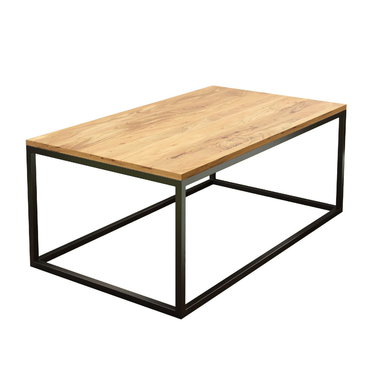 Liadomo Couchtisch Granada, Wohnzimmertisch, Sofatisch, Massivholztisch, Akazie Natur, Metallgestell schwarz, rechteckig, vormontiert