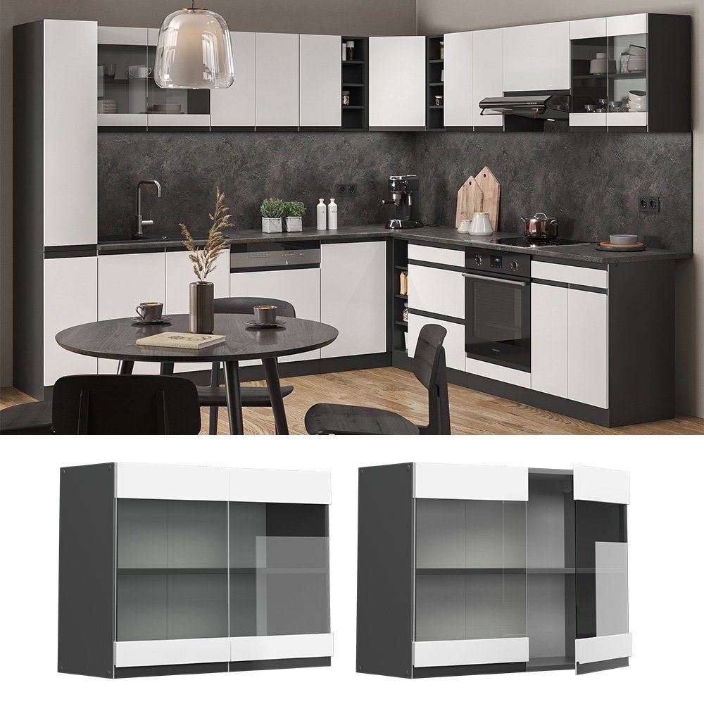 Vicco Glashängeschrank R-Line, Weiß/Anthrazit, 80 cm günstig online kaufen