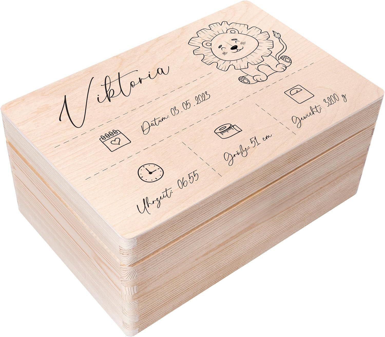 Creative Deco Holzkiste Erinnerungsbox Baby Geschenk zur Geburt, Natur 30 x 20 x 14 cm