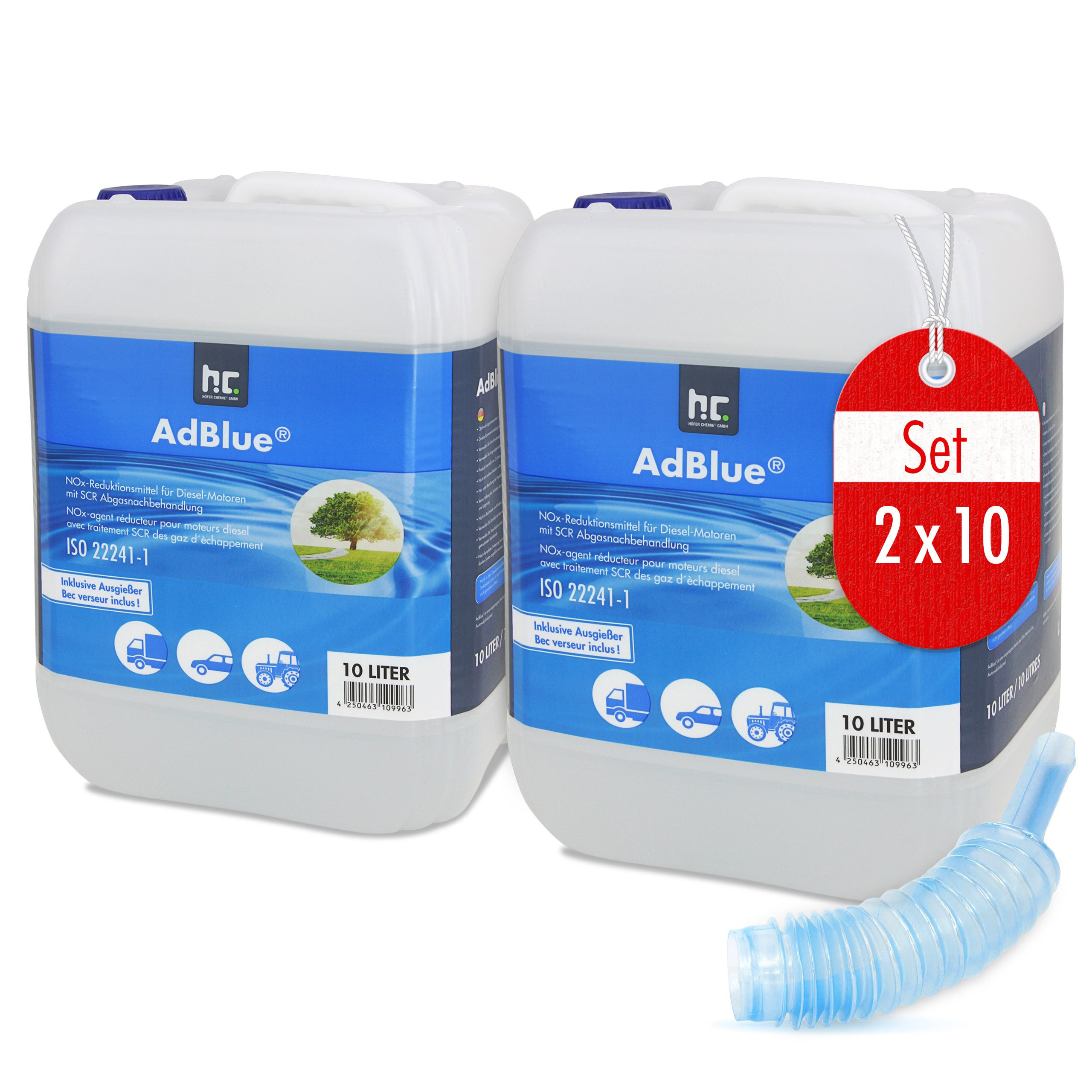 Höfer Chemie GmbH Harnstofflösung 2x 10 L AdBlue® Harnstofflösung, (2-St) Reduziert effektiv Stickoxid-Emissionen