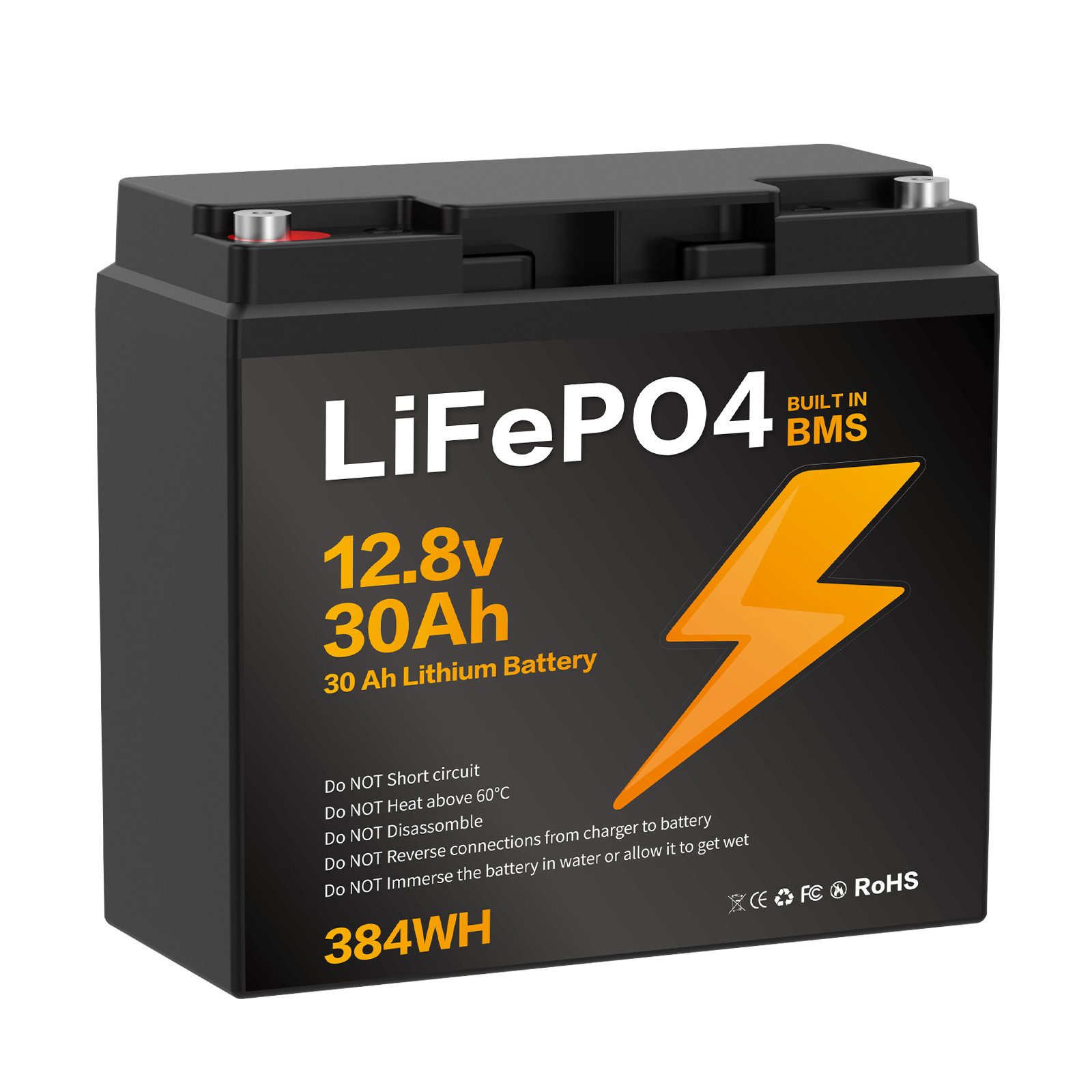 Blossom Akku 12V 30Ah Lithium-Eisenphosphat Akku mit Smart BMS IP67 LiFePO4 Batterie, wasserdicht Lithium Akku 384Wh 3000+ Zyklen für Solaranlage Camping