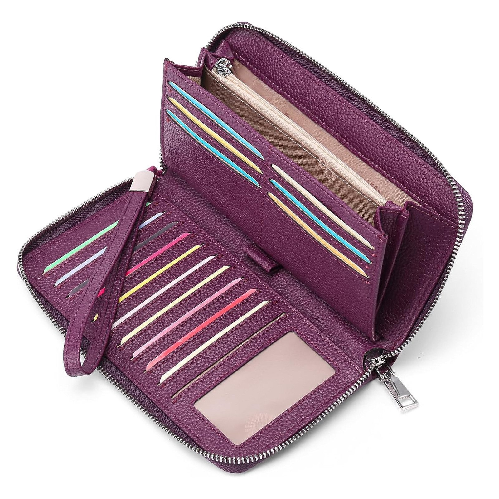 REDOM Geldbörse Damen Handytasche Portemonnaie Portmonee Geldbeutel Weich Lang (Frauen Handtasche Ledergeldbörse Brieftasche mit 16 Kartenfächer, 1-tlg., Slim Wallet, Kreditkartenetui, Kartenetui, Kartenhalter), NFC RFID-Schutz mit Münzfach Groß 21.5 x 2.5 x 11.5 cm