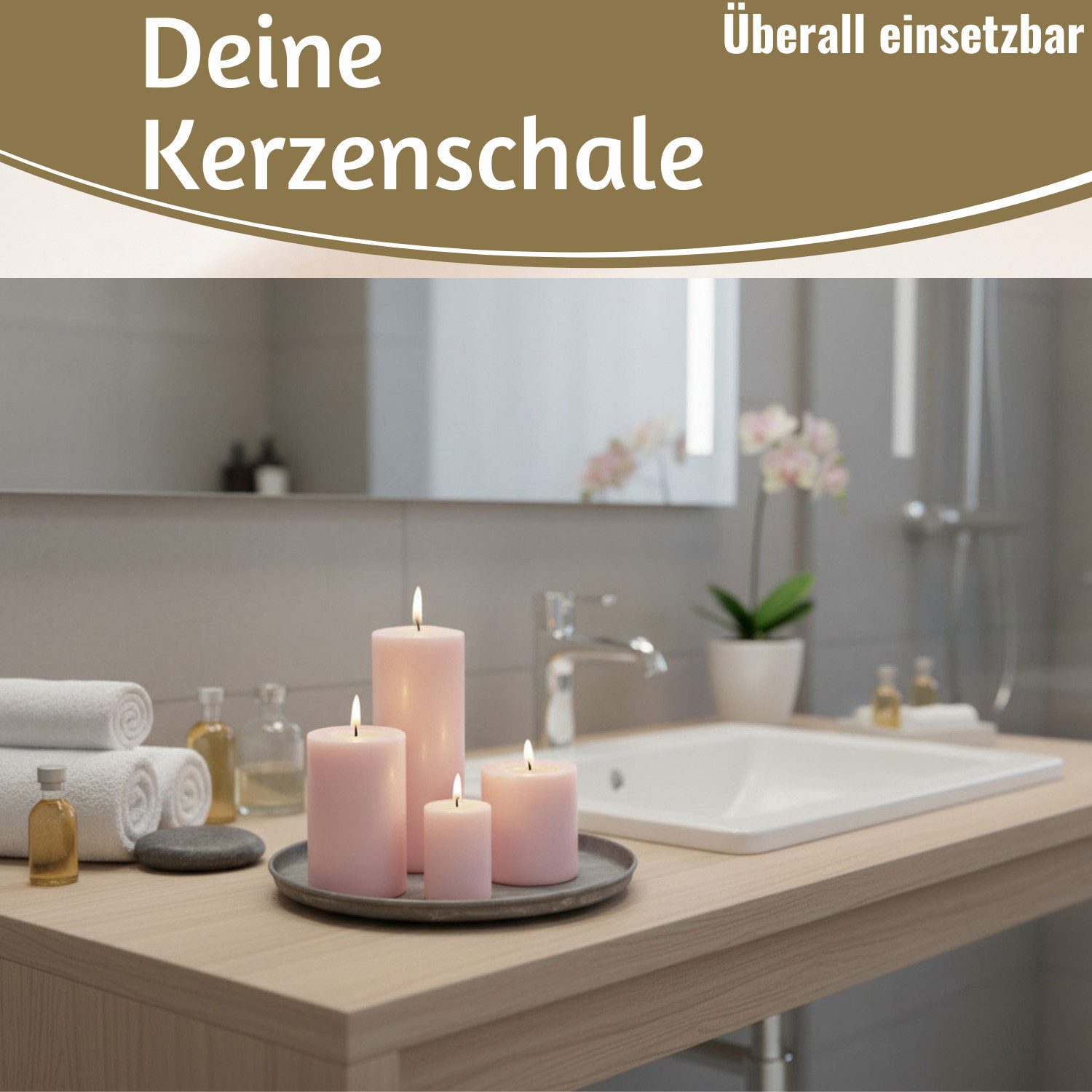 LS-LebenStil Tablett Metall Deko Kerzenteller Rund Silber Kerzentablett Kerzenschale, Metall, (Deko Schale Kerzen-Untersetzer für Stumpenkerzen Unterteller Vase – Bild 5 von 5