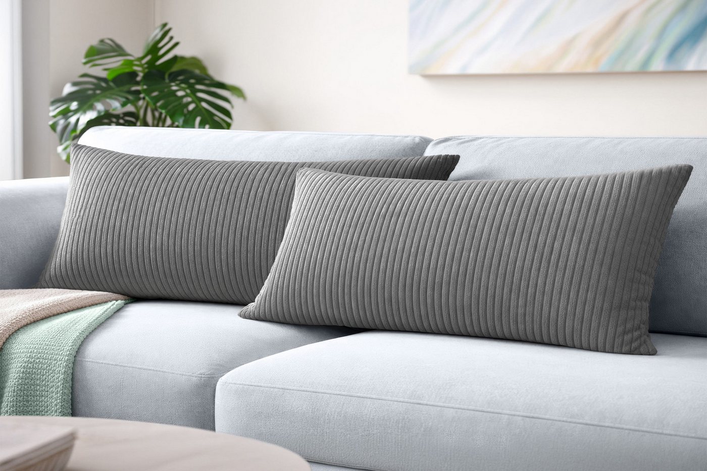 Amilian Kissenbezüge 40x80 cm 2er Set Cord-Optik Hotelverschluss - Zierkissenhülle Sofa, weich, pflegeleicht, formstabil