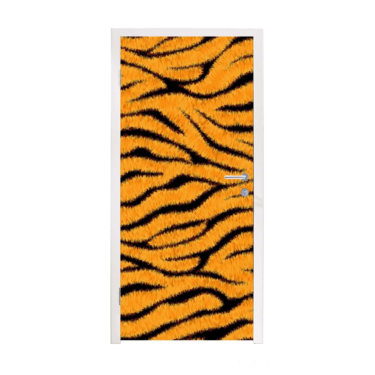 MuchoWow Türtapete Tigerdruck - Orange - Schwarz, Matt, bedruckt, (1 St), Fototapete für Tür, Türaufkleber, 75x205 cm