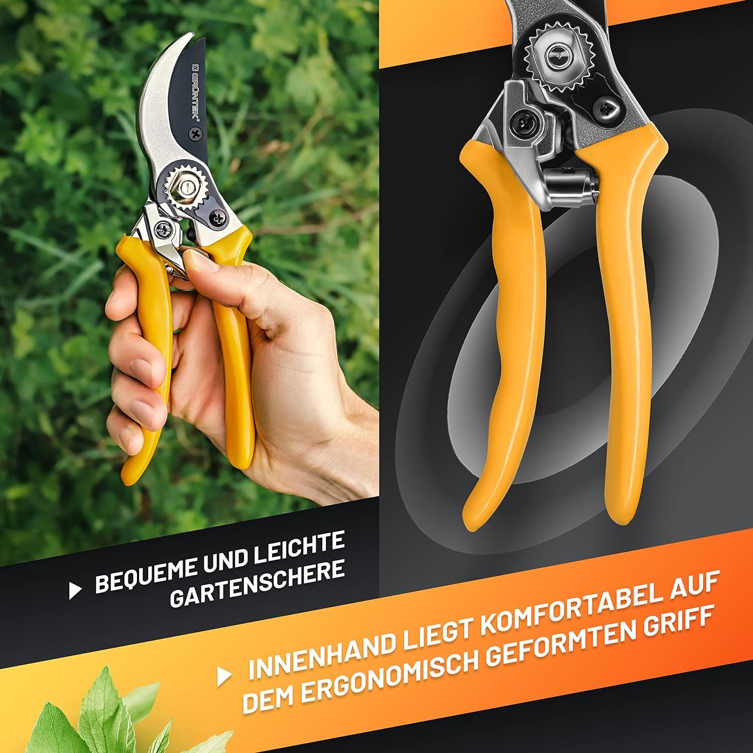 GRÜNTEK Gartenschere Gartenschere Rebschere SPECHT mit Klinge 55 mm aus japanischem Stahl, Mit speziellen Antihaftbeschichtung und kraftsparendem Schneidsystem – Bild 4 von 5