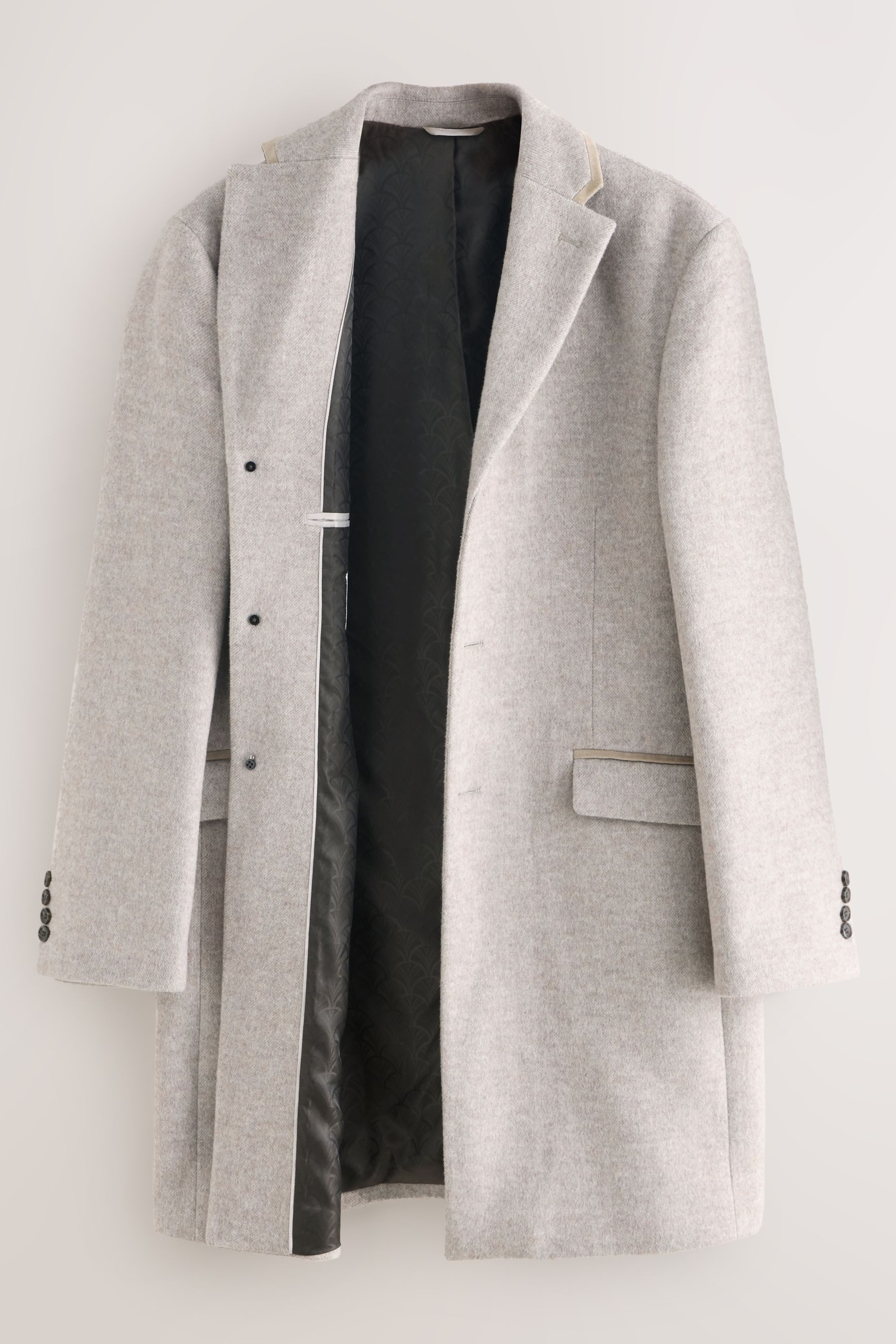 Next Langmantel Epsom Mantel mit Fischgrätmuster und Samtbesatz (1-tlg)