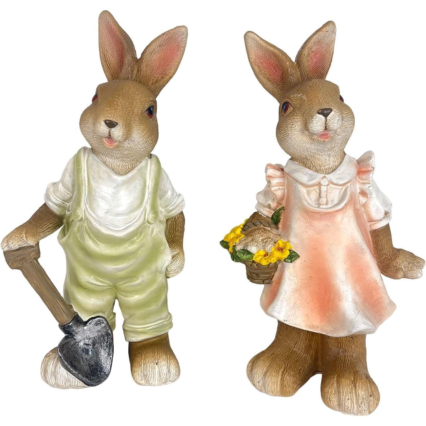 Logbuch-Verlag Dekofigur Osterhasen stehend 2er-Set mit Schippe und Blumen 21,5 cm