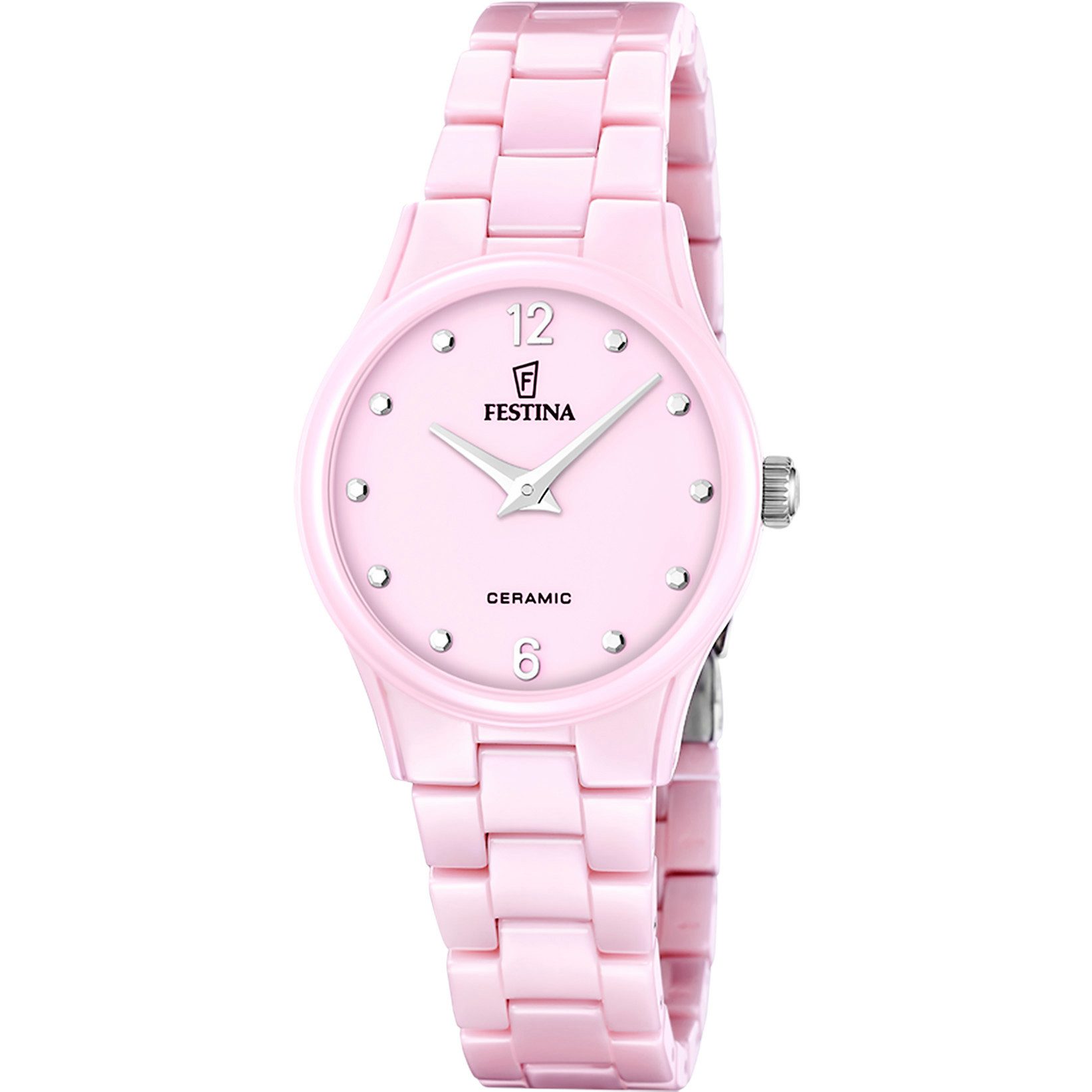 Festina Quarzuhr Ceramic Damenuhr F20751-2 – Rosa Keramikuhr mit Keramikband, 30,5 mm