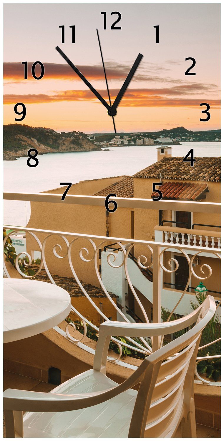 schönen einer (Uhr von Ausblick - aus Spanien auf Meer Wallario Sommer in das Wanduhr Terrasse Acryl)