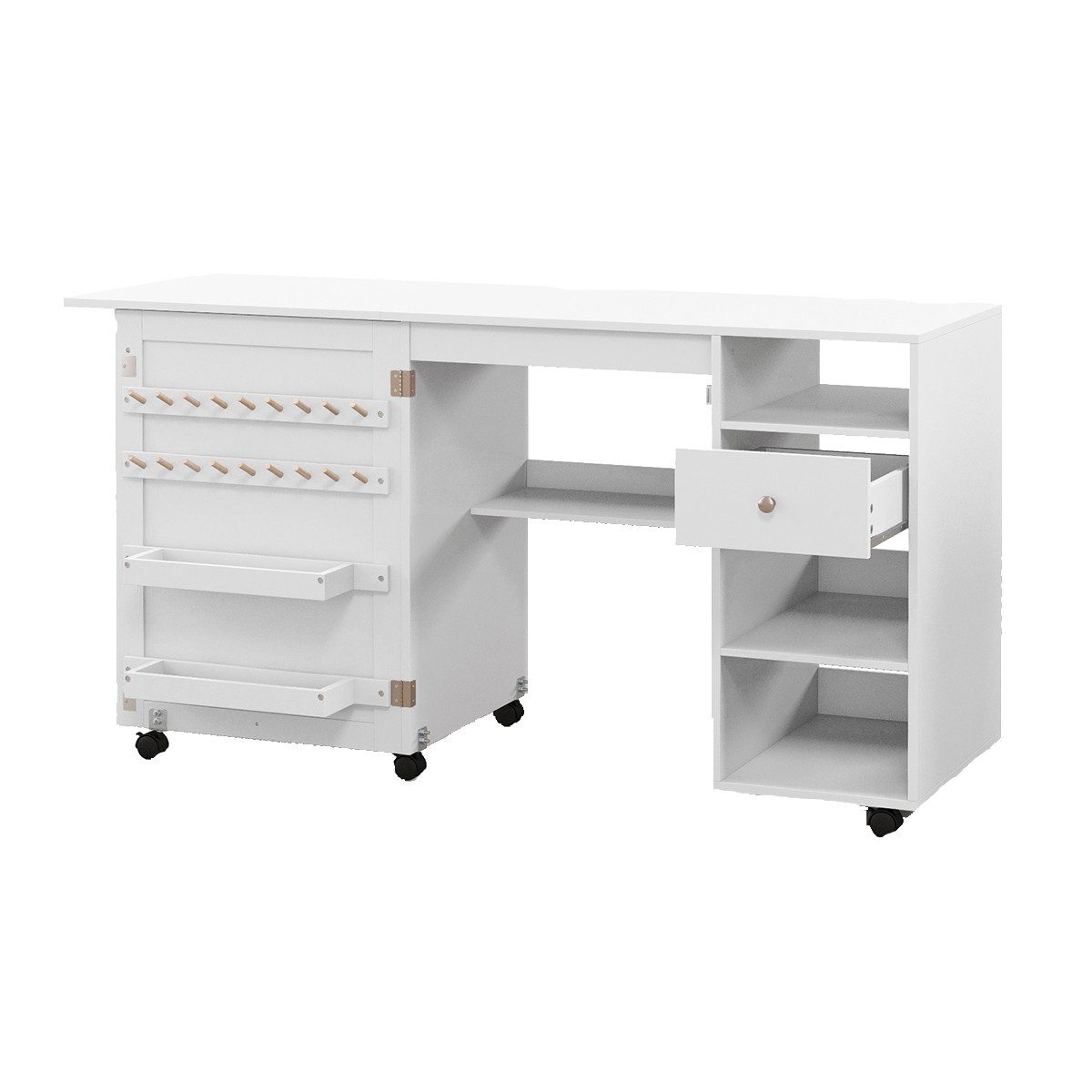COSTWAY Schreibtisch, 2 in 1 Nähschrank klappbar, mit Ablage, auf Rollen günstig online kaufen
