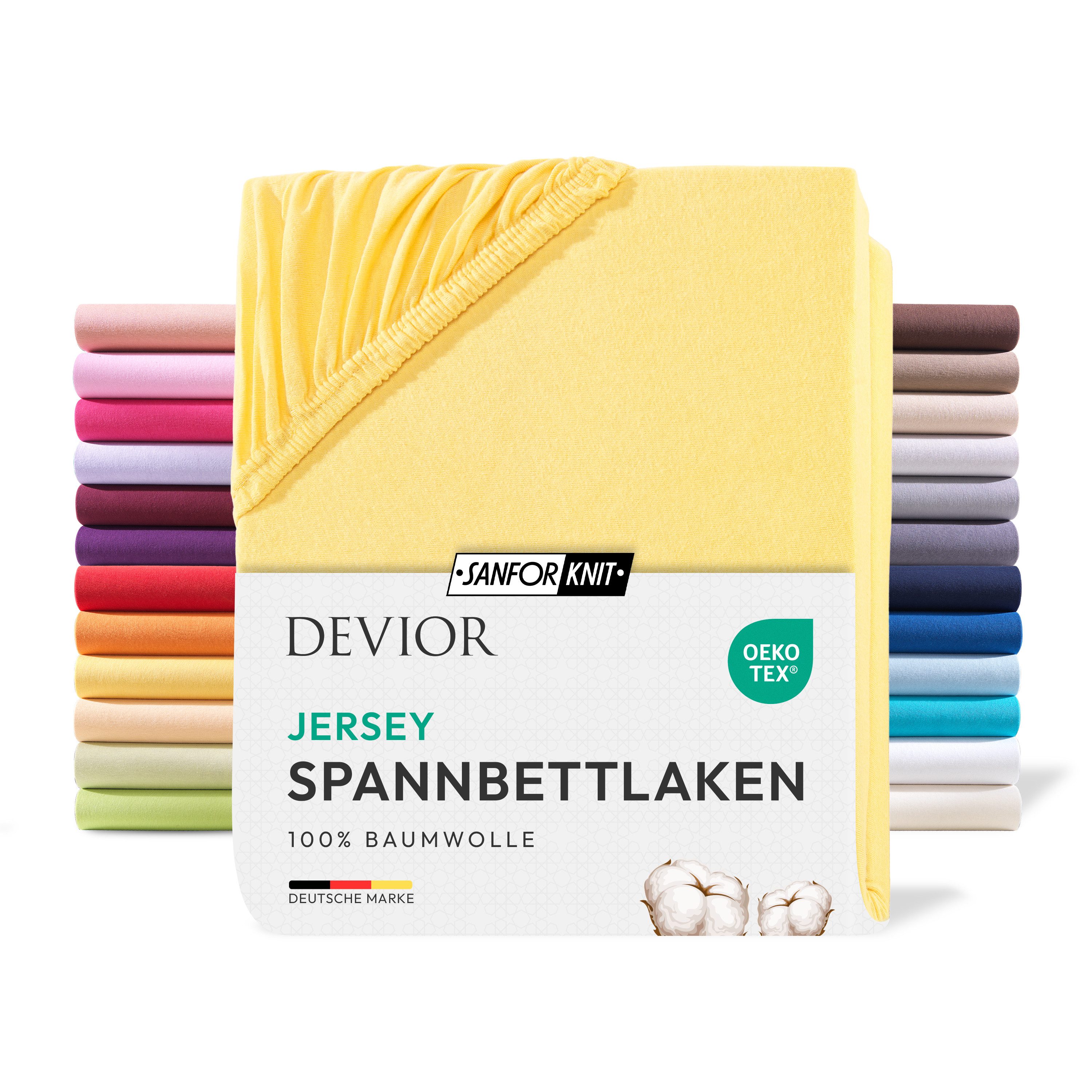 Devior Spannbettlaken 100% Baumwolle für Standardmatratzen, 135 g/m² hochwertig verarbeitet, Jersey, (1 Stück), mit Rundumgummizug atmungsaktiv & pflegeleicht in vielen Größen