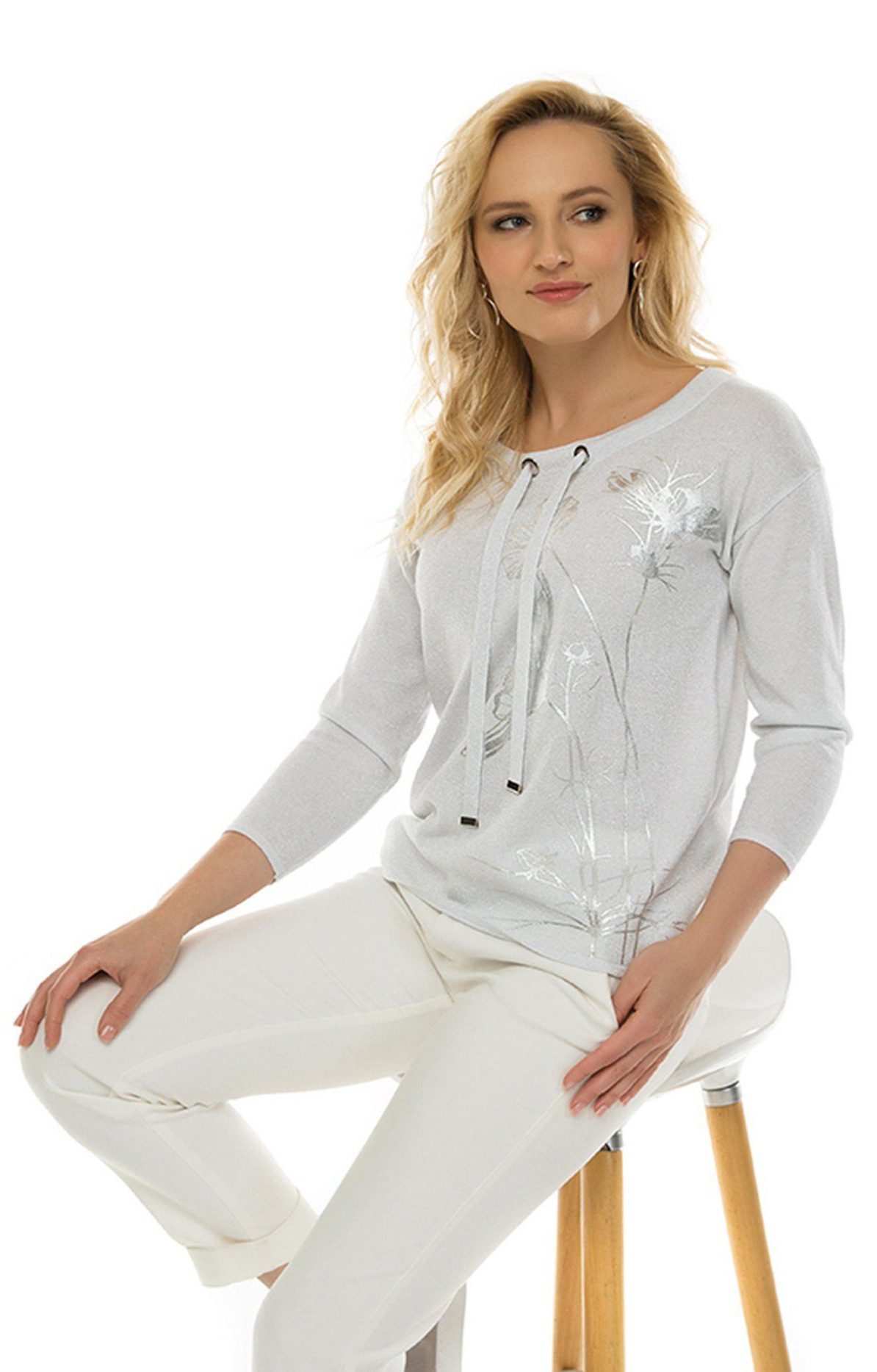 Passioni Langarmshirt mit Silberschimmer und floralen günstig online kaufen